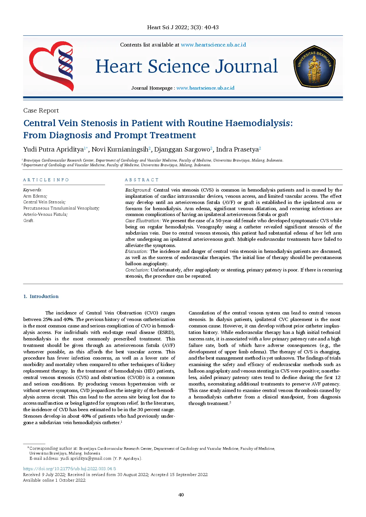 juris Central Vein Stenosis in Patient with Routine Haemodialysis From Diagnosis and Prompt Treatment A Case Report