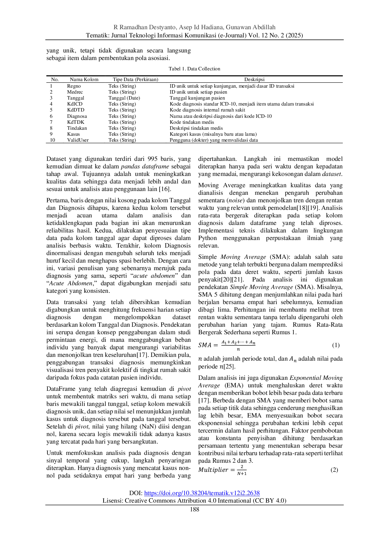 JURIS Penerapan Metode Moving Average Untuk Analisis Dan Visualisasi Tren Diagnosis Penyakit Harian Data Rekam Medis