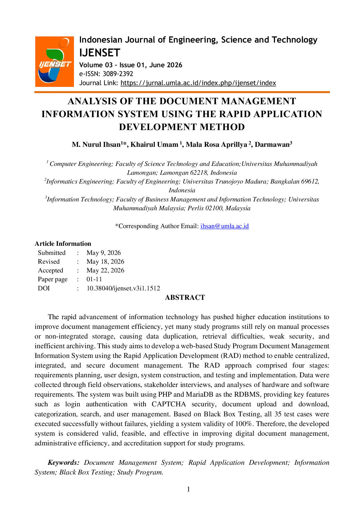 JURIS Analysis of the Document Management Information System Using the Rapid Application Development Method