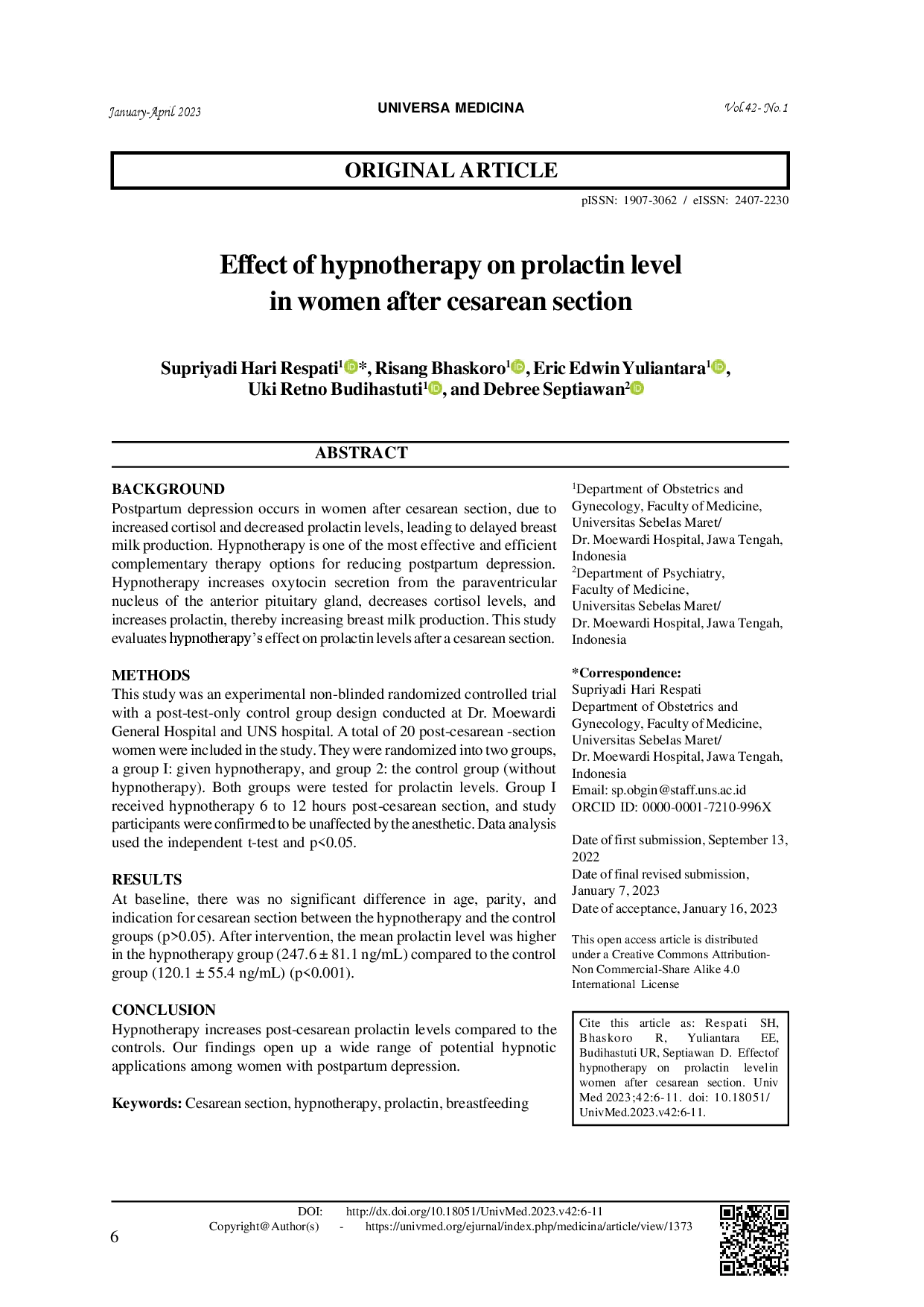 juris Effect of hypnotherapy on prolactin level in women after cesarean section