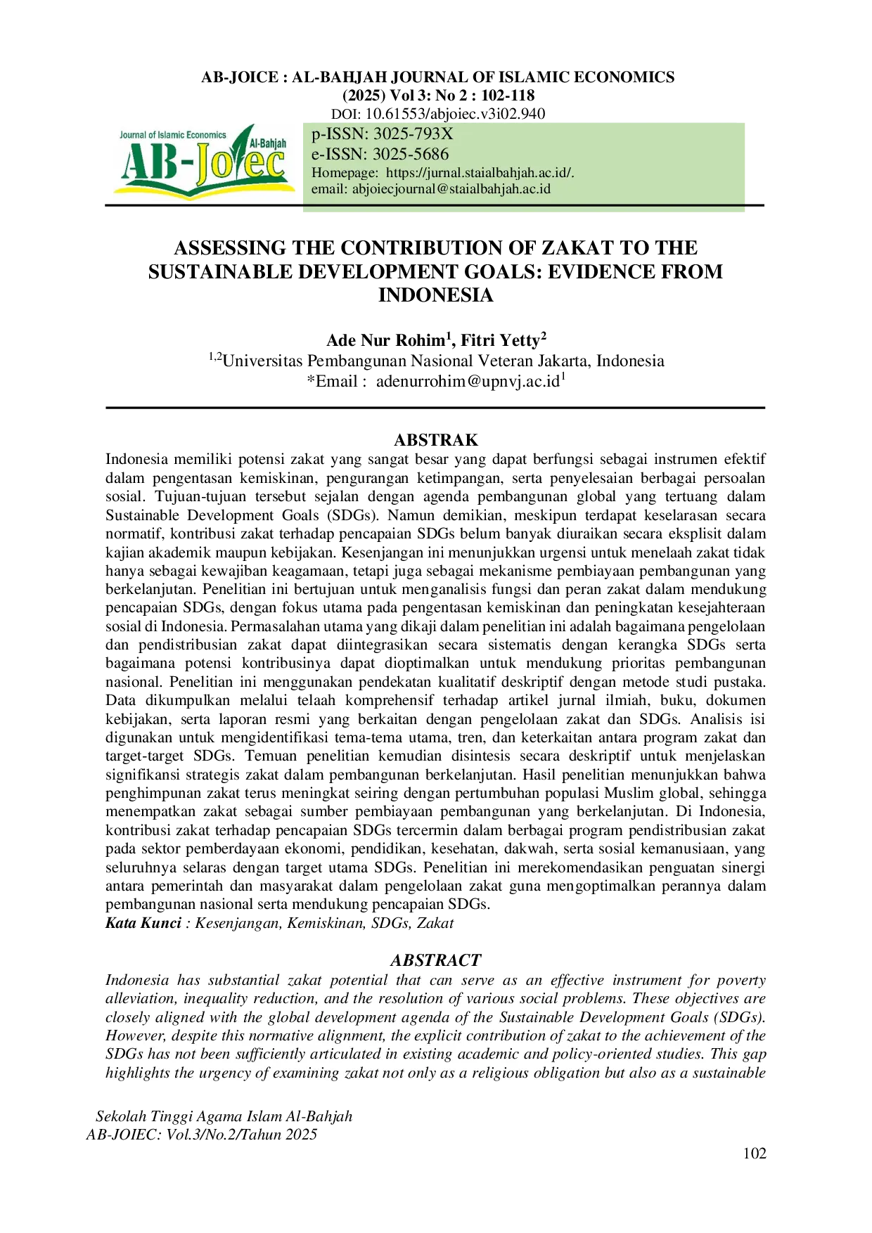 JURIS Assessing the Contribution of Zakat to the Sustainable Development Goals Evidence from Indonesia