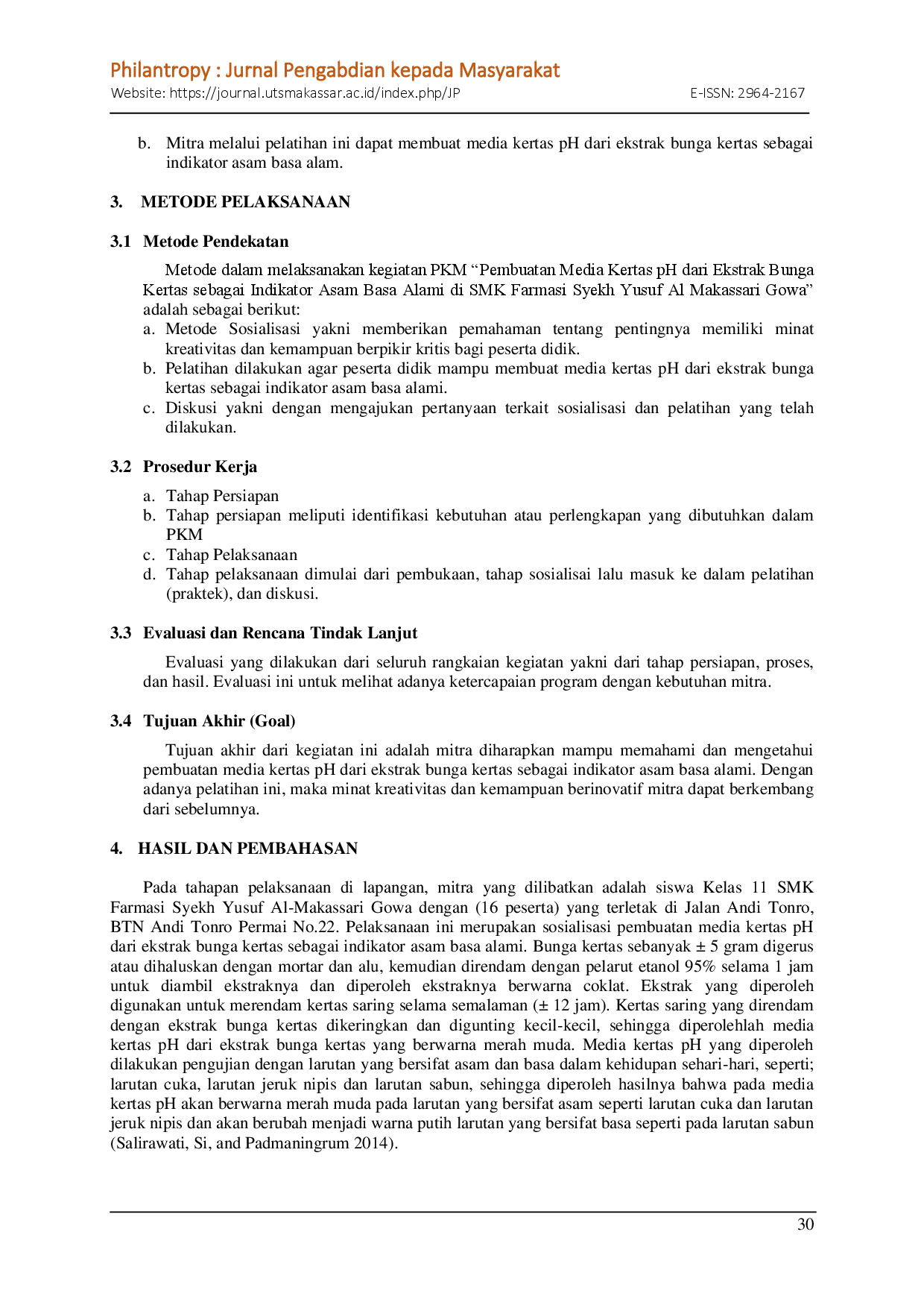 juris Pembuatan Media Kertas pH dari Ekstrak Bunga Kertas sebagai Indikator Asam Basa Alami di SMK Farmasi Syekh Yusuf Al Makassari Gowa