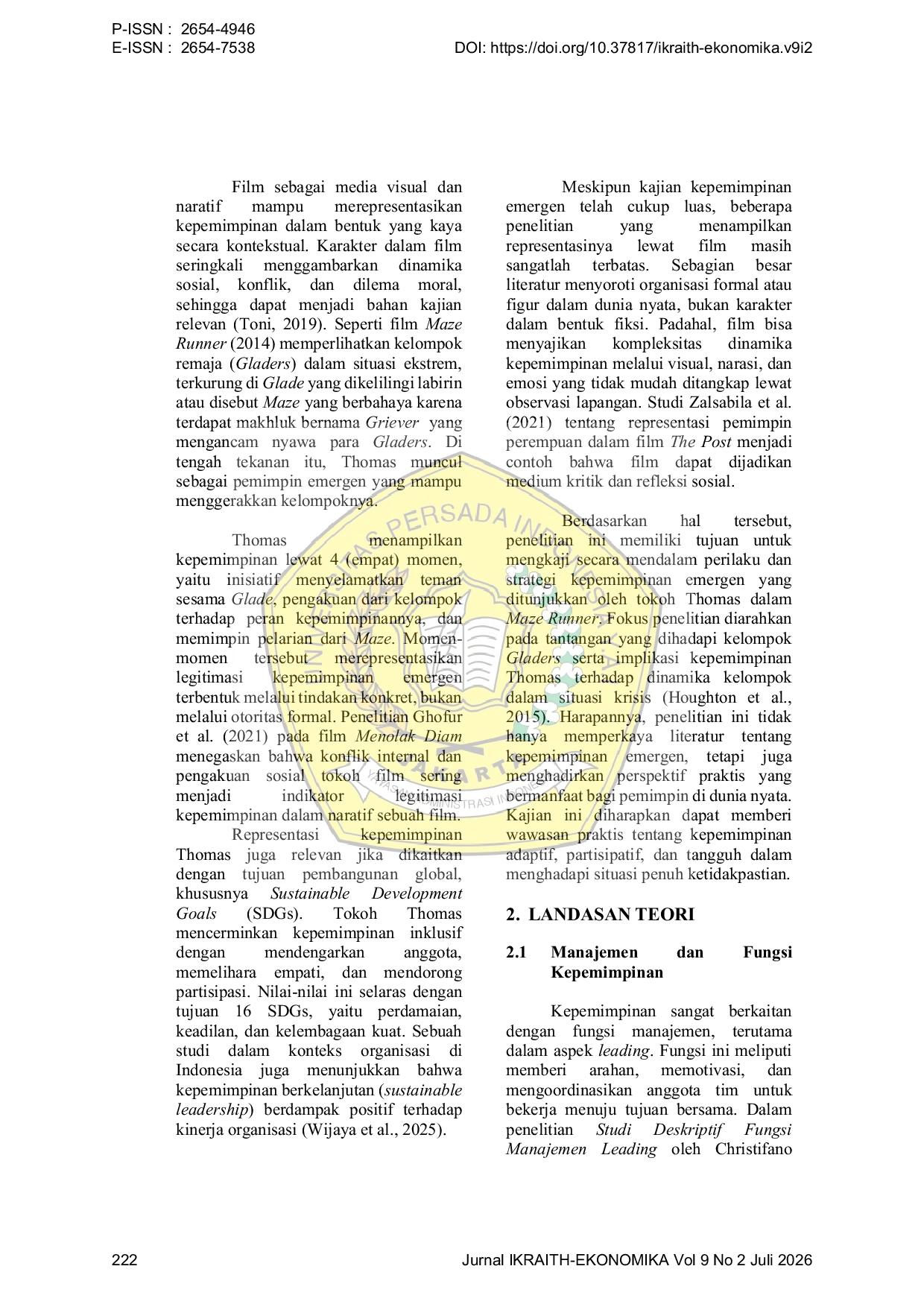 JURIS Representasi Kepemimpinan Emergen Perilaku dan Strategi Tokoh Thomas dalam Film Maze Runner 2014