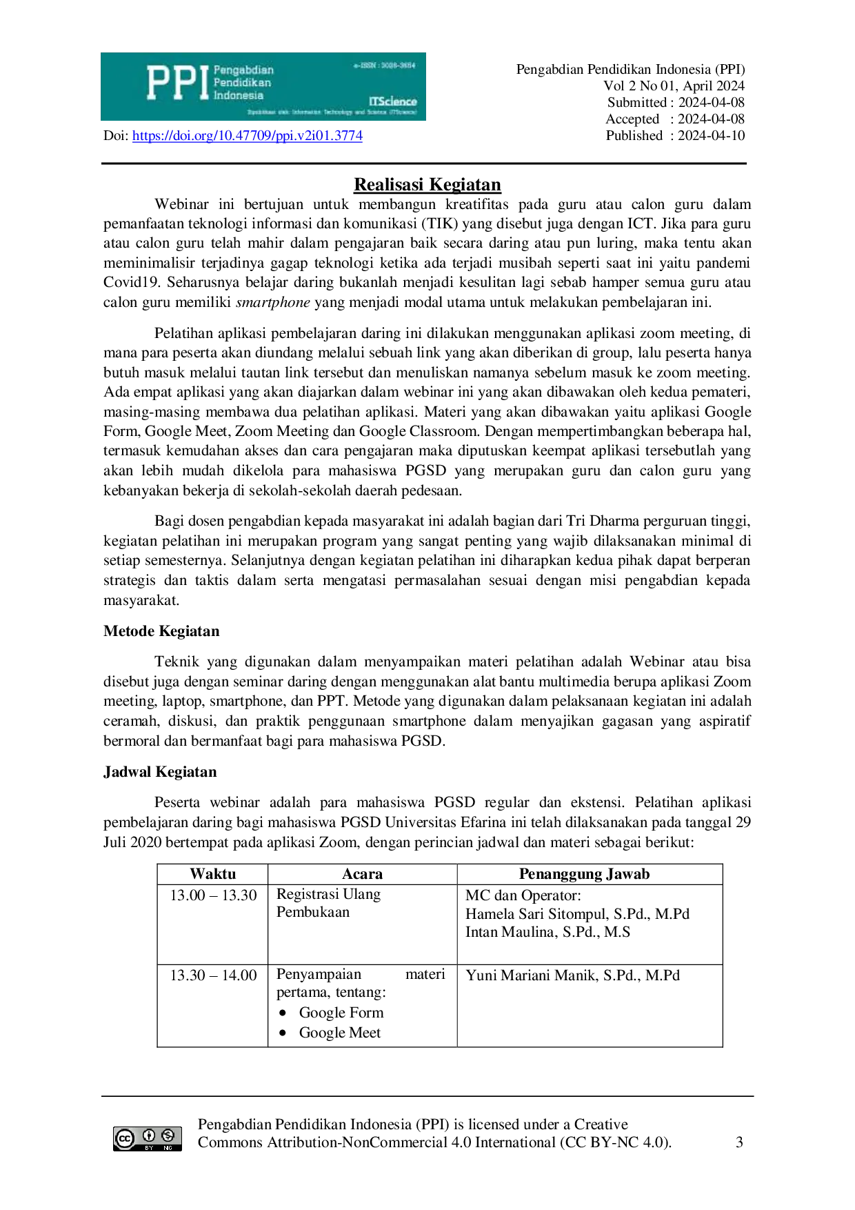 JURIS Pelatihan Aplikasi Pembelajaran Daring bagi Mahasiswa PGSD Universitas Efarina