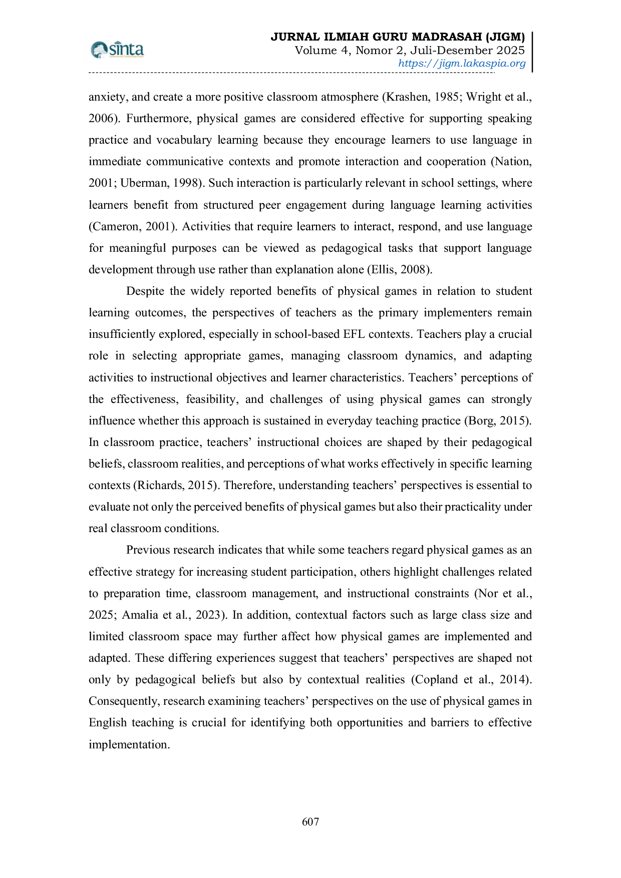 JURIS Teachers Perspectives on the Use of Physical Games in English Language Teaching