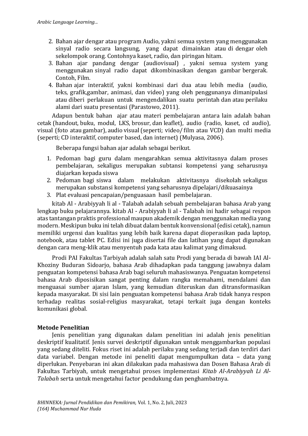 JURIS Arabic Language Learning At The Tarbiyah Faculty Of PAI Product Institute Of Islamic Religion Al Khoziny Sidoarjo