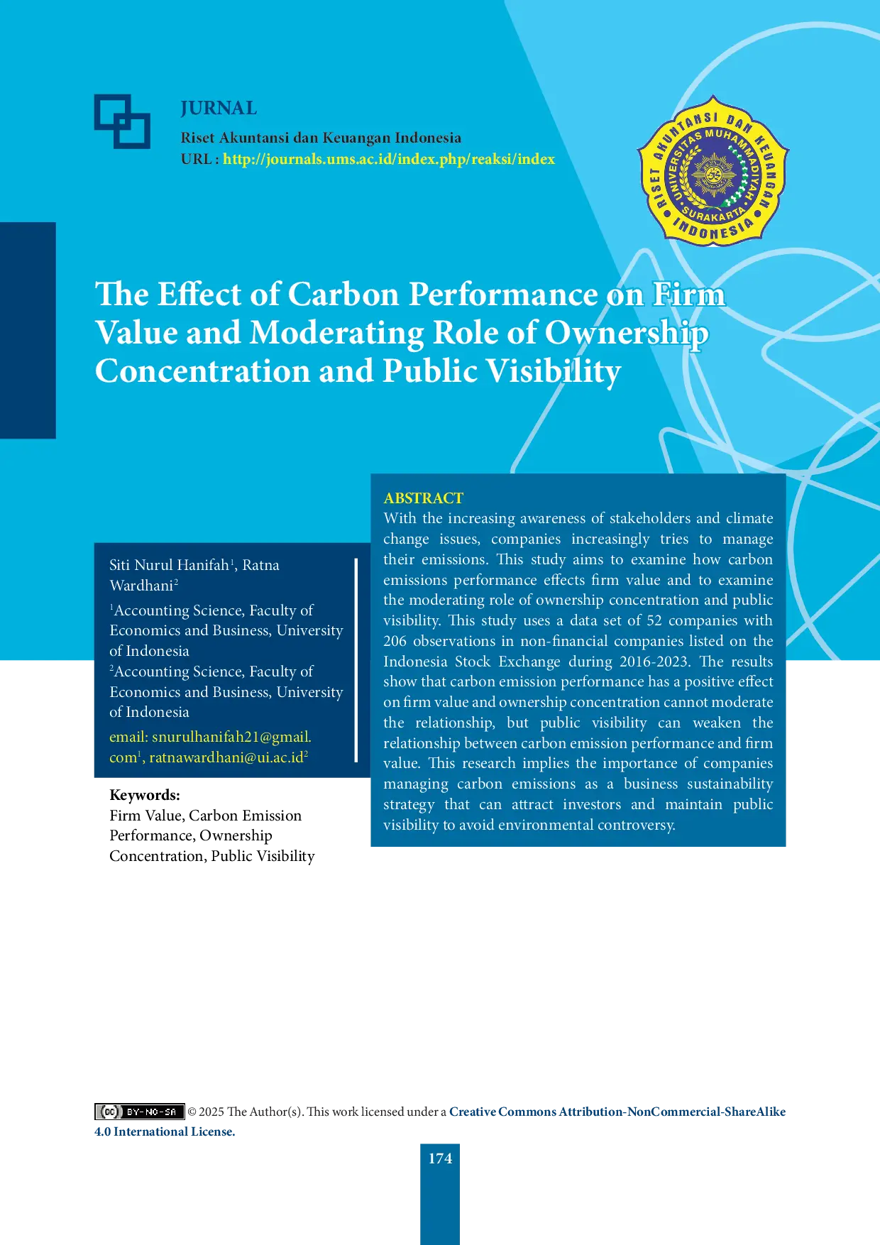 JURIS The Effect of Carbon Performance on Firm Value and Moderating Role of Ownership Concentration and Public Visibility