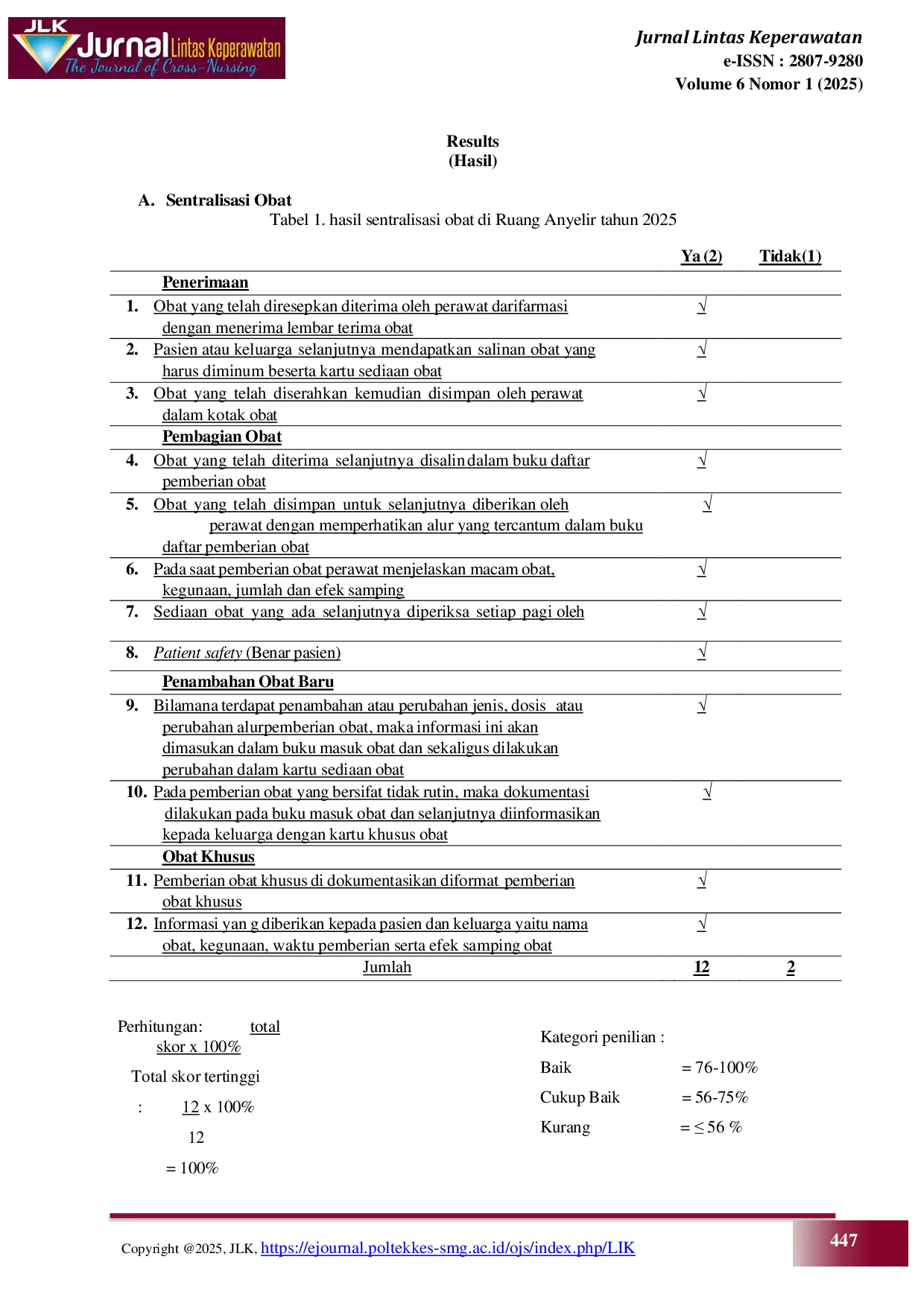 JURIS Kajian Studi Keselamatan Pasien Melalui Sentralisasi Obat berbasis Nomor Sticker di Ruang Anyelir Paviliun Abiyasa Geriatri RSUD Prof Dr Margono Soekardjo Purwokerto