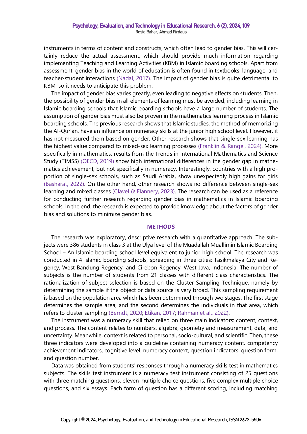 JURIS Analysis of numeracy skills in Islamic Boarding Schools Gender bias
