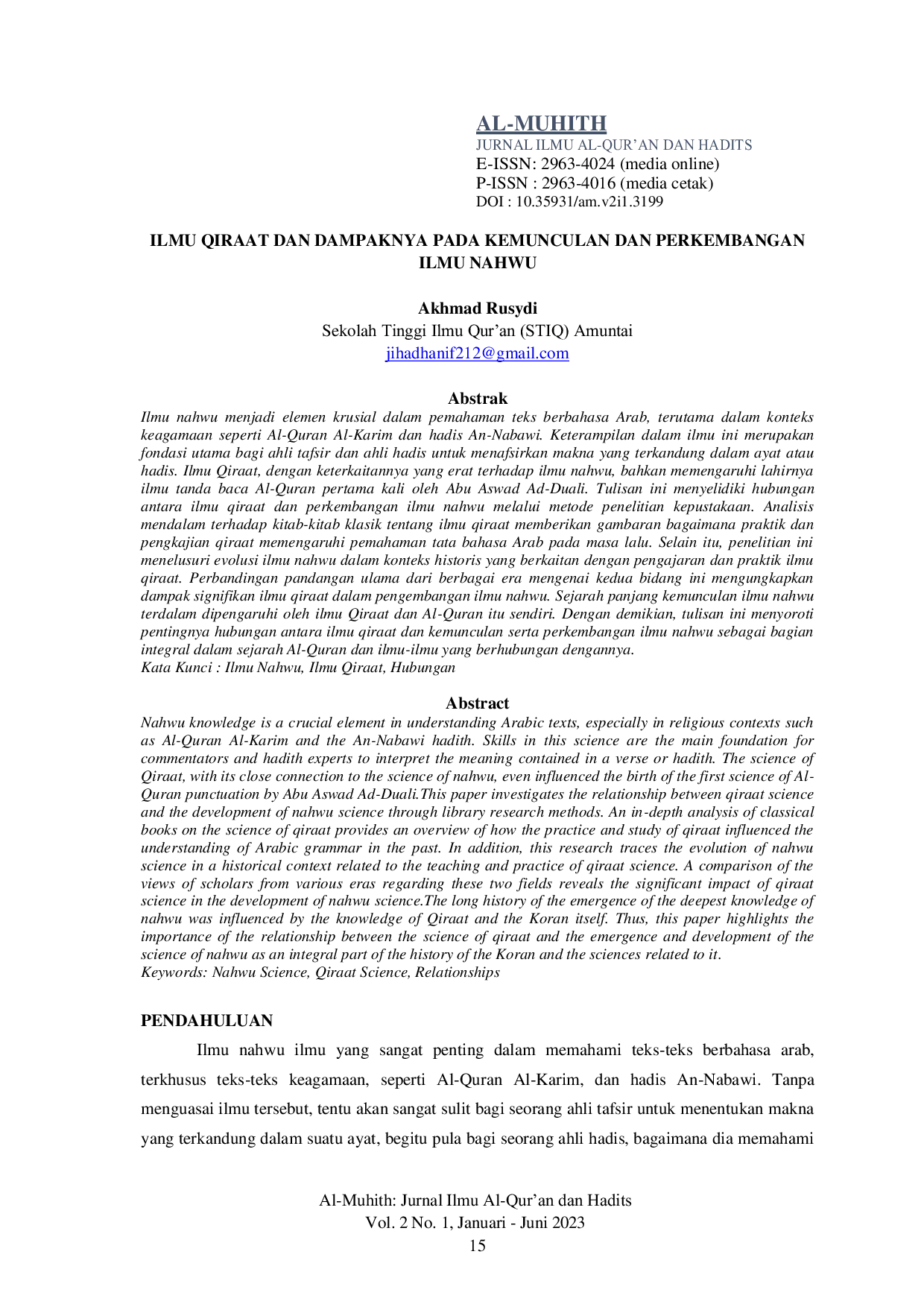 JURIS Ilmu Qira at dan Dampaknya pada Kemunculan dan Perkembangan Ilmu Nahwu
