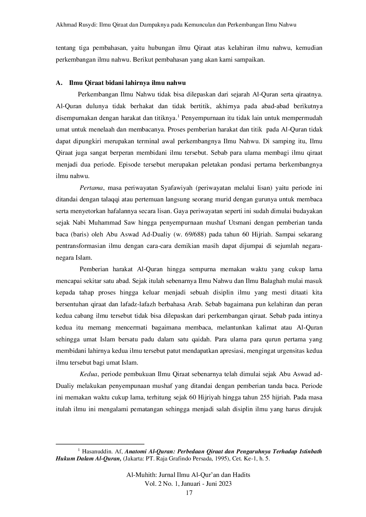 JURIS Ilmu Qira at dan Dampaknya pada Kemunculan dan Perkembangan Ilmu Nahwu