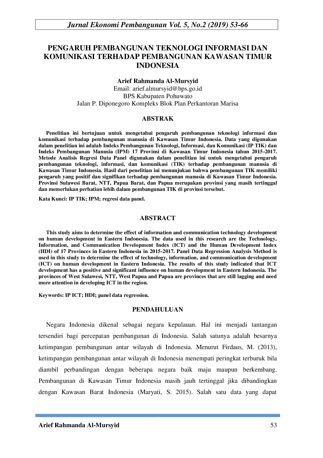 juris The Impact of Information and Communication Technology Development on the Development of Eastern Indonesia