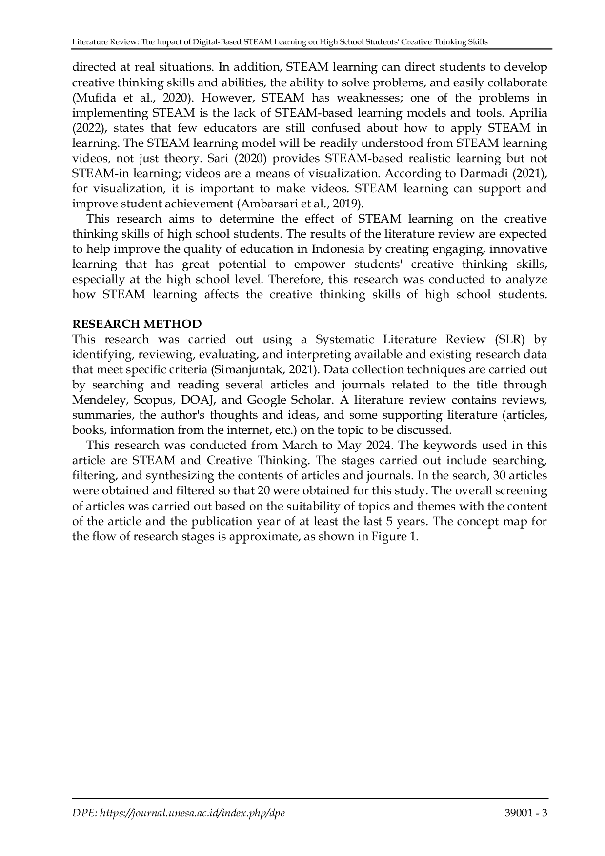JURIS The Impact of Digital Based STEAM Learning on High School Students Creative Thinking Skills A Literature Review