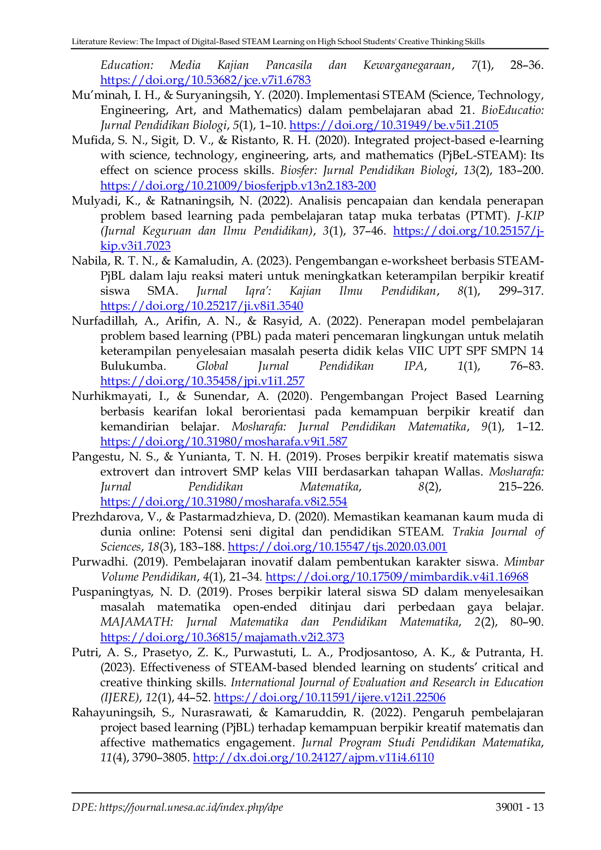 JURIS The Impact of Digital Based STEAM Learning on High School Students Creative Thinking Skills A Literature Review