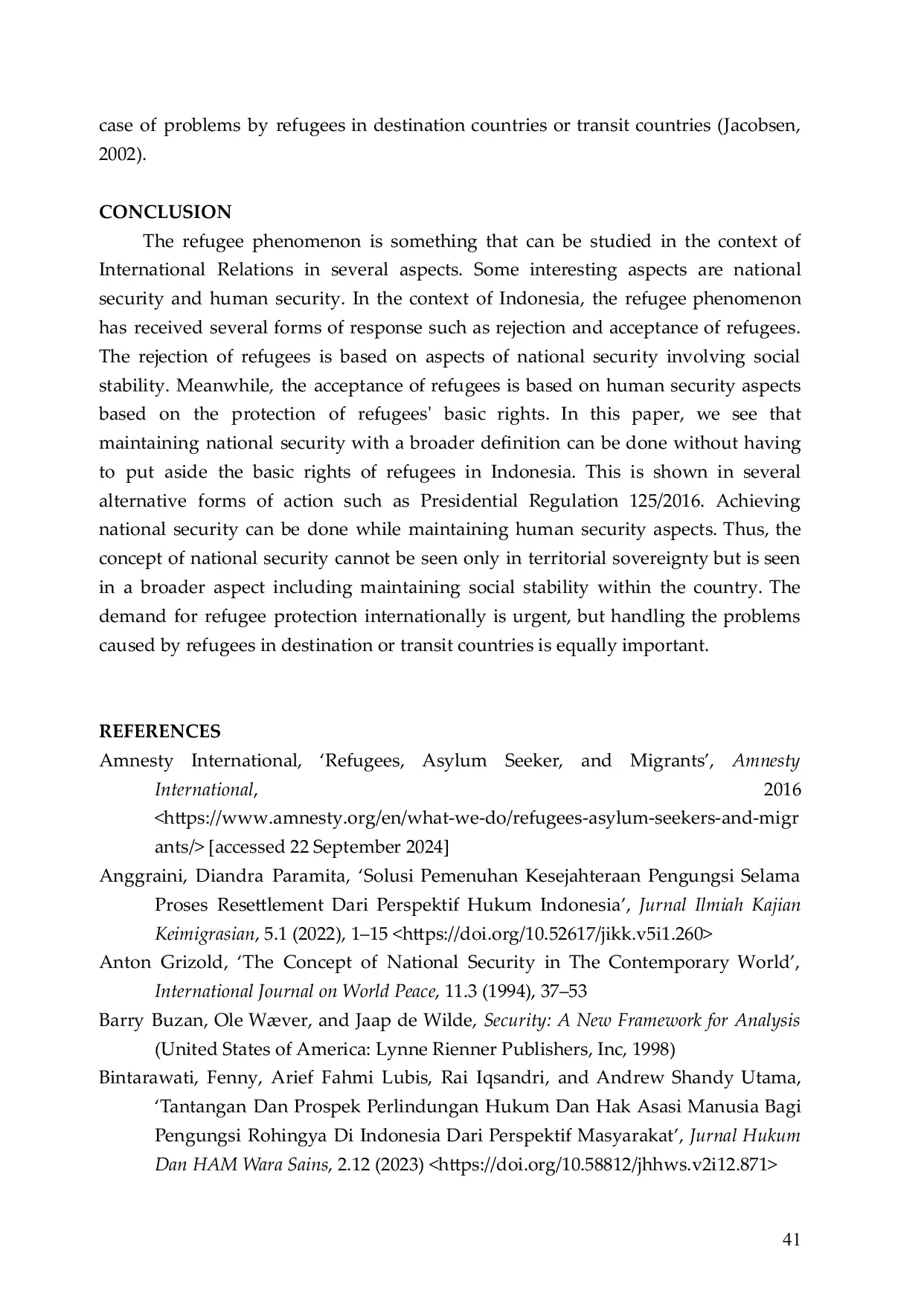 JURIS The Dilemma of Asylum Seekers in Indonesia Between National Security and Human Security