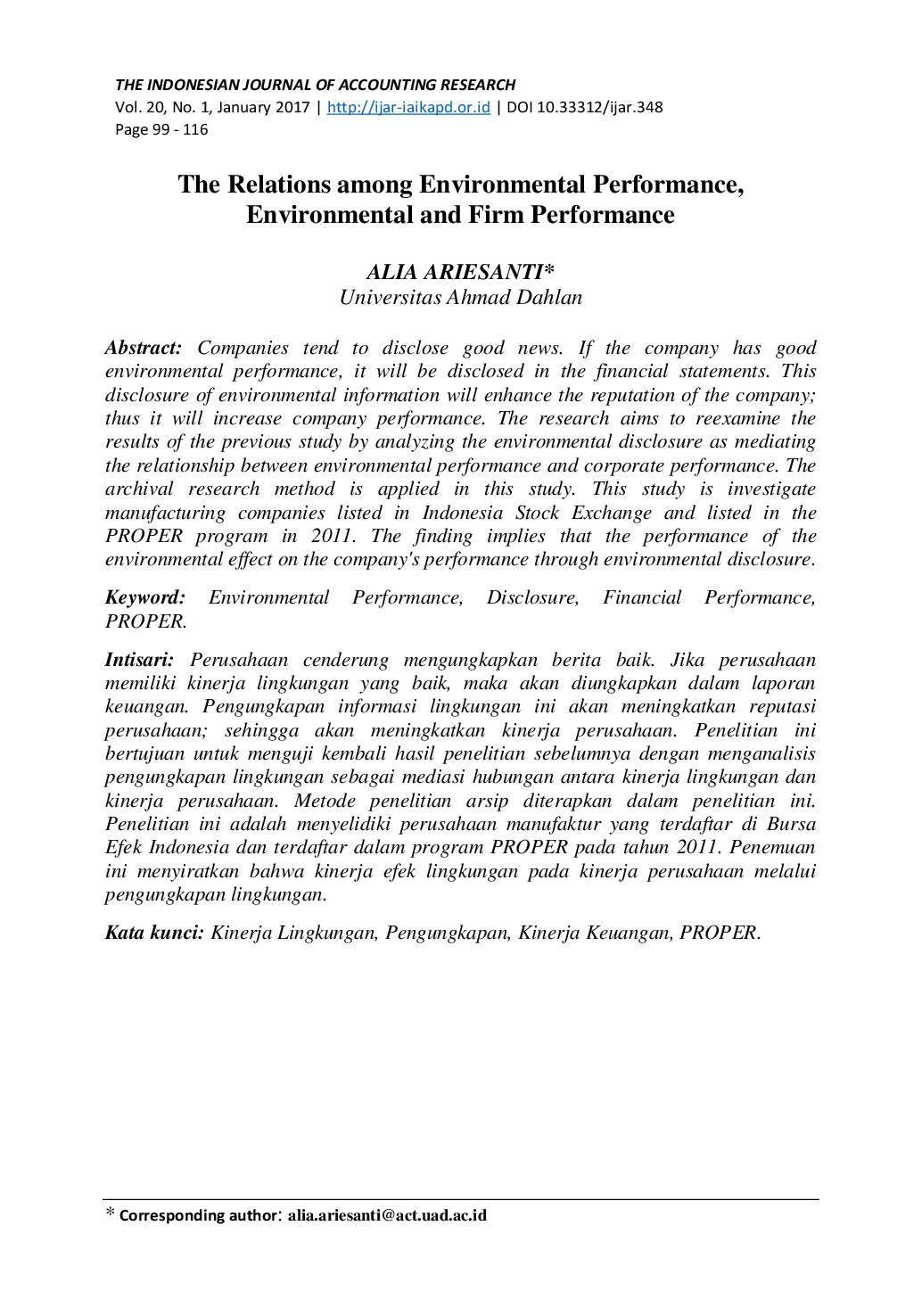 JURIS The Relations among Environmental Performance Environmental and Firm Performance
