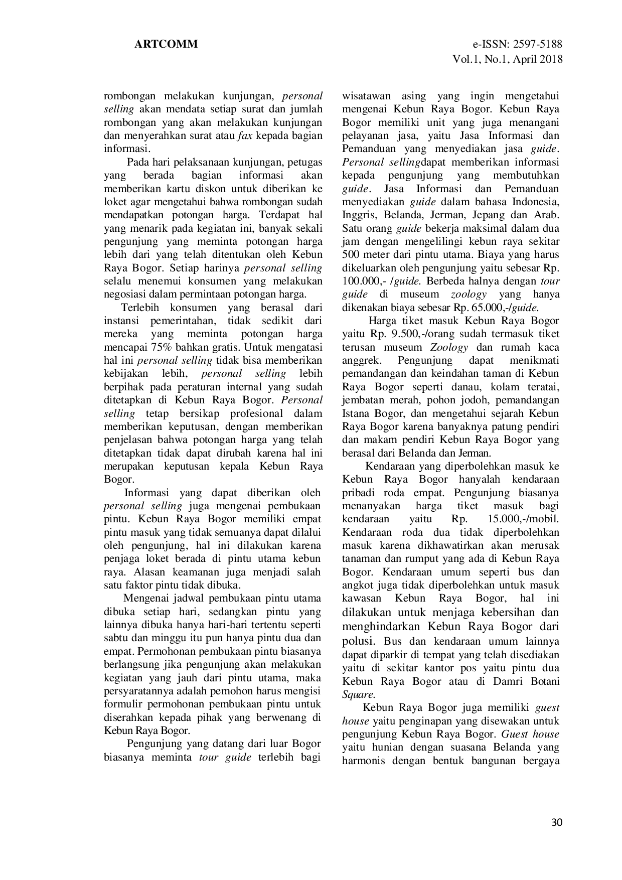 JURIS Strategi Komunikasi Pemasaran Personal Selling pada PKT Kebun Raya Bogor