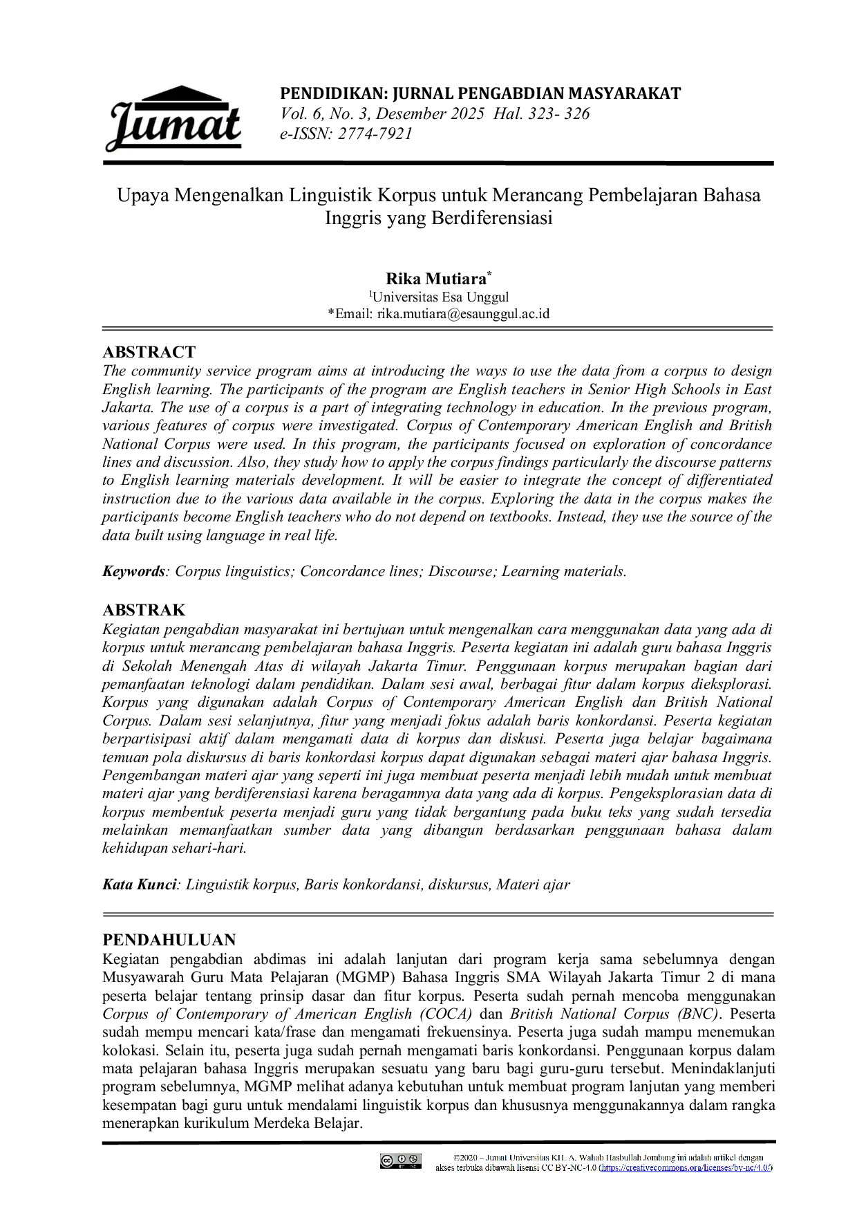 JURIS Upaya Mengenalkan Linguistik Korpus untuk Merancang Pembelajaran Bahasa Inggris yang Berdiferensiasi