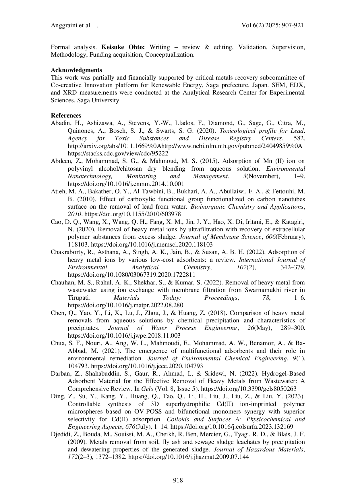 JURIS Adsorption of Cu II Cd II and Pb II Using a Novel Adsorbent Based on Polyvinyl Alcohol Anchoring Citric Acid PVA CA