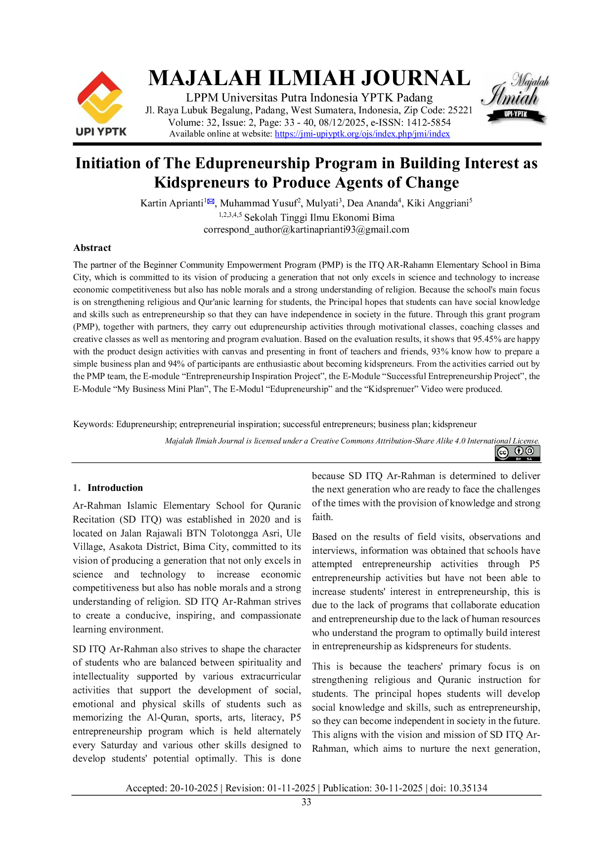 JURIS Initiation of The Edupreneurship Program in Building Interest as Kidspreneurs to Produce Agents of Change