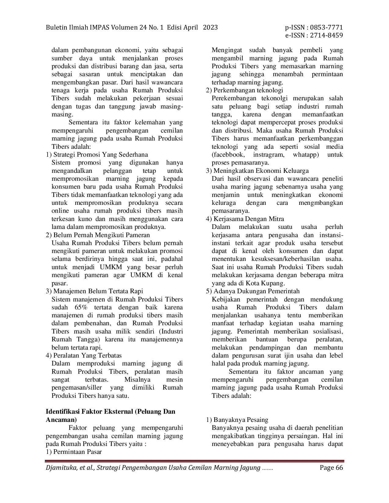 JURIS Strategi Pengembangan Usaha Cemilan Marning Jagung di Kota Kupang