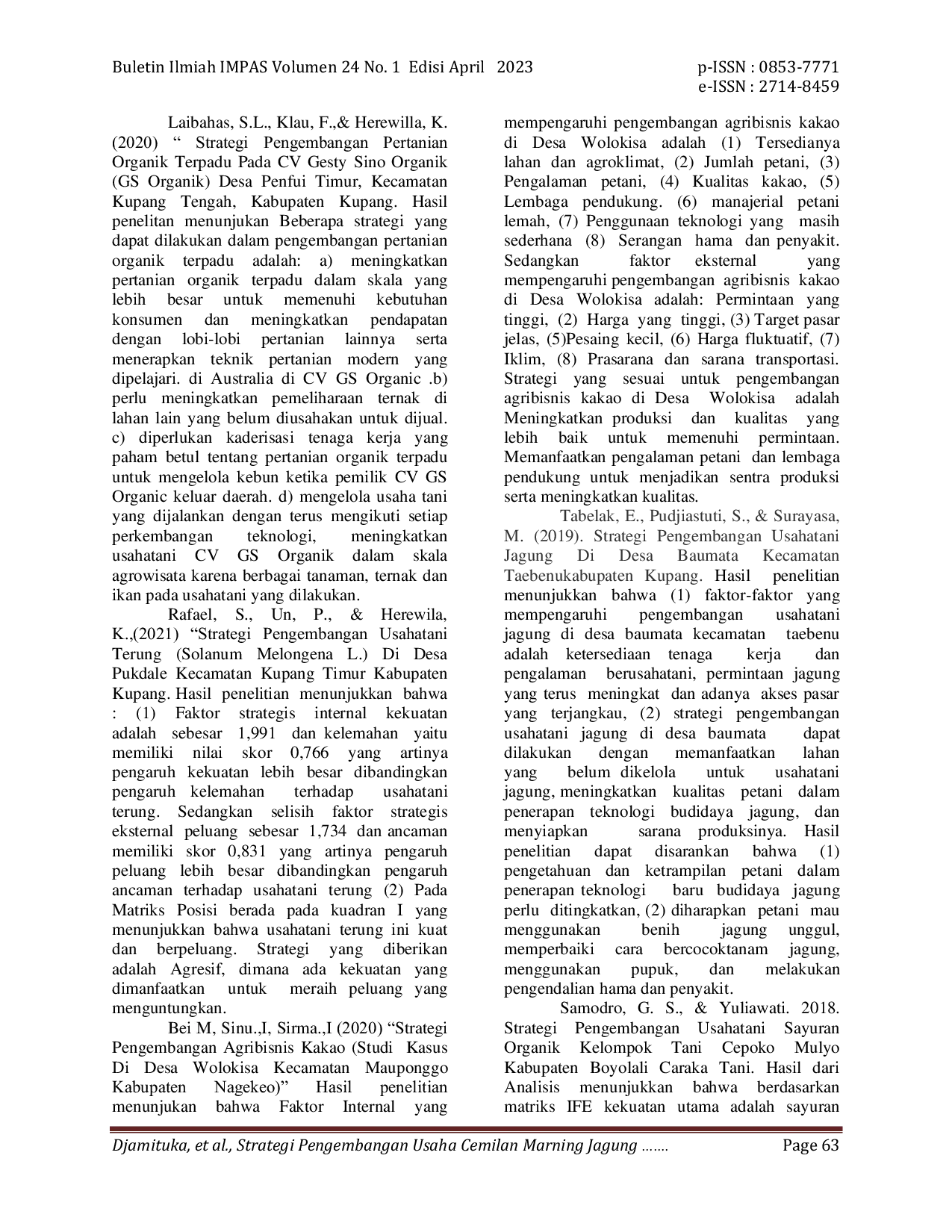 JURIS Strategi Pengembangan Usaha Cemilan Marning Jagung di Kota Kupang