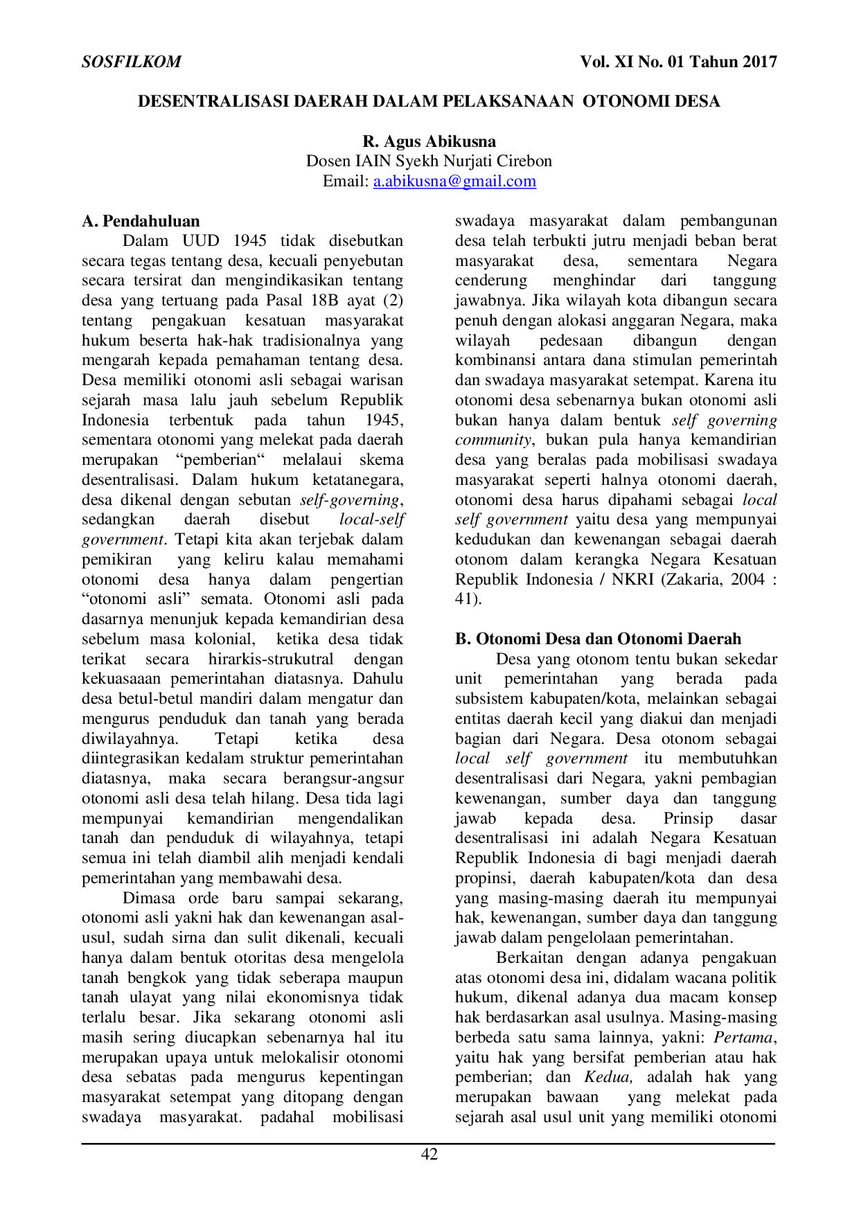 JURIS Desentralisasi Daerah dalam Pelaksanaan Otonomi Desa