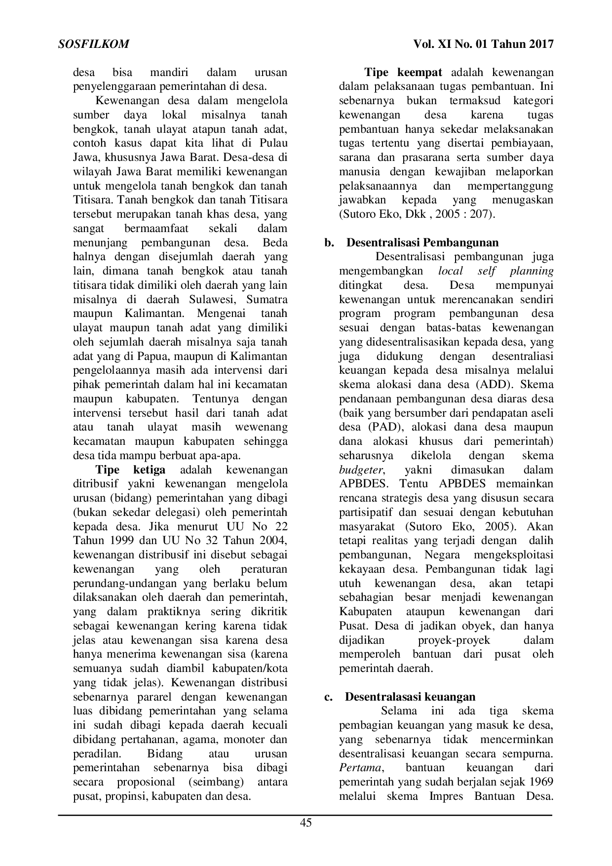 JURIS Desentralisasi Daerah dalam Pelaksanaan Otonomi Desa