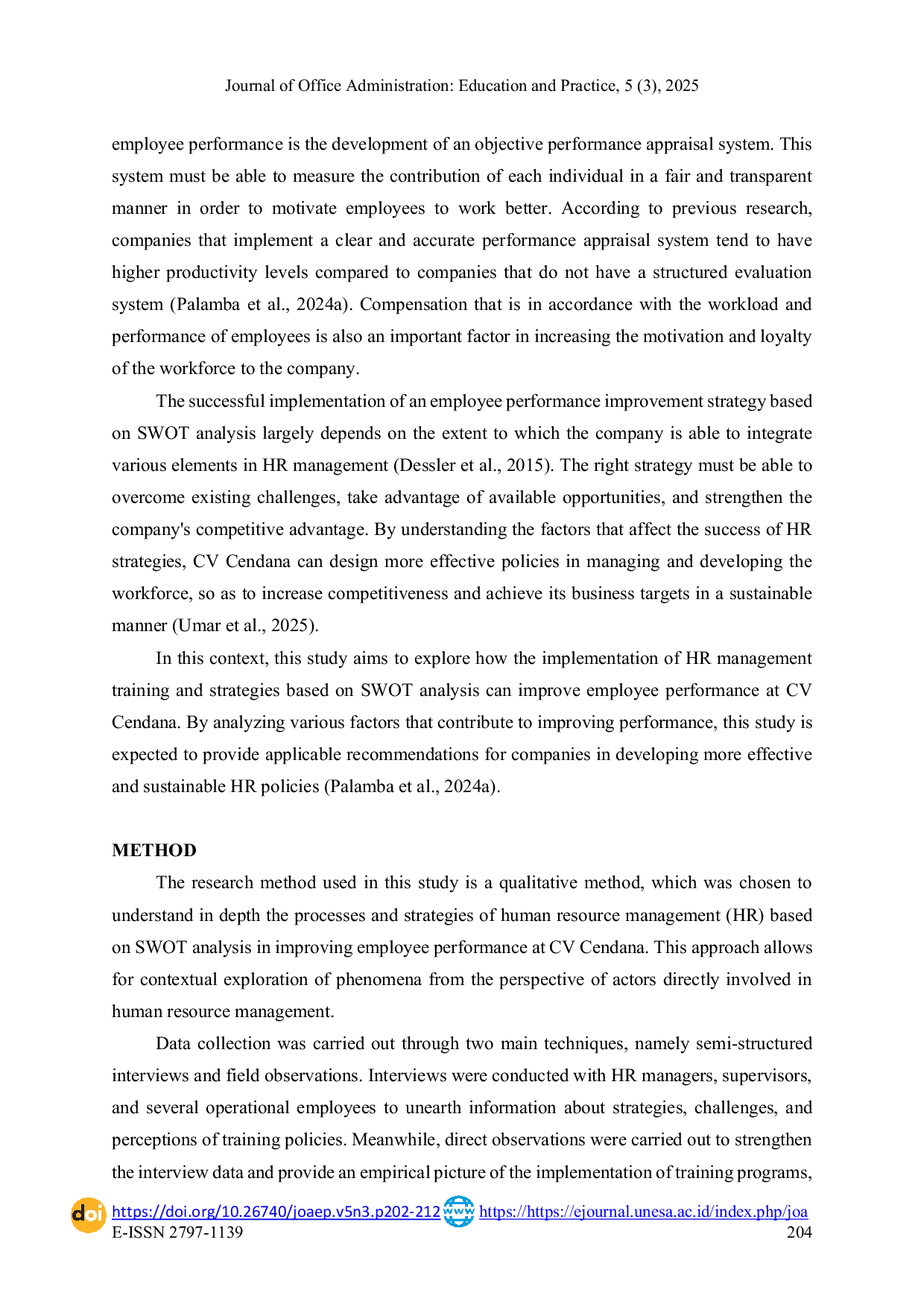 JURIS Human Relation Management Strategy based on SWOT Analysis in Improving Employee Performance
