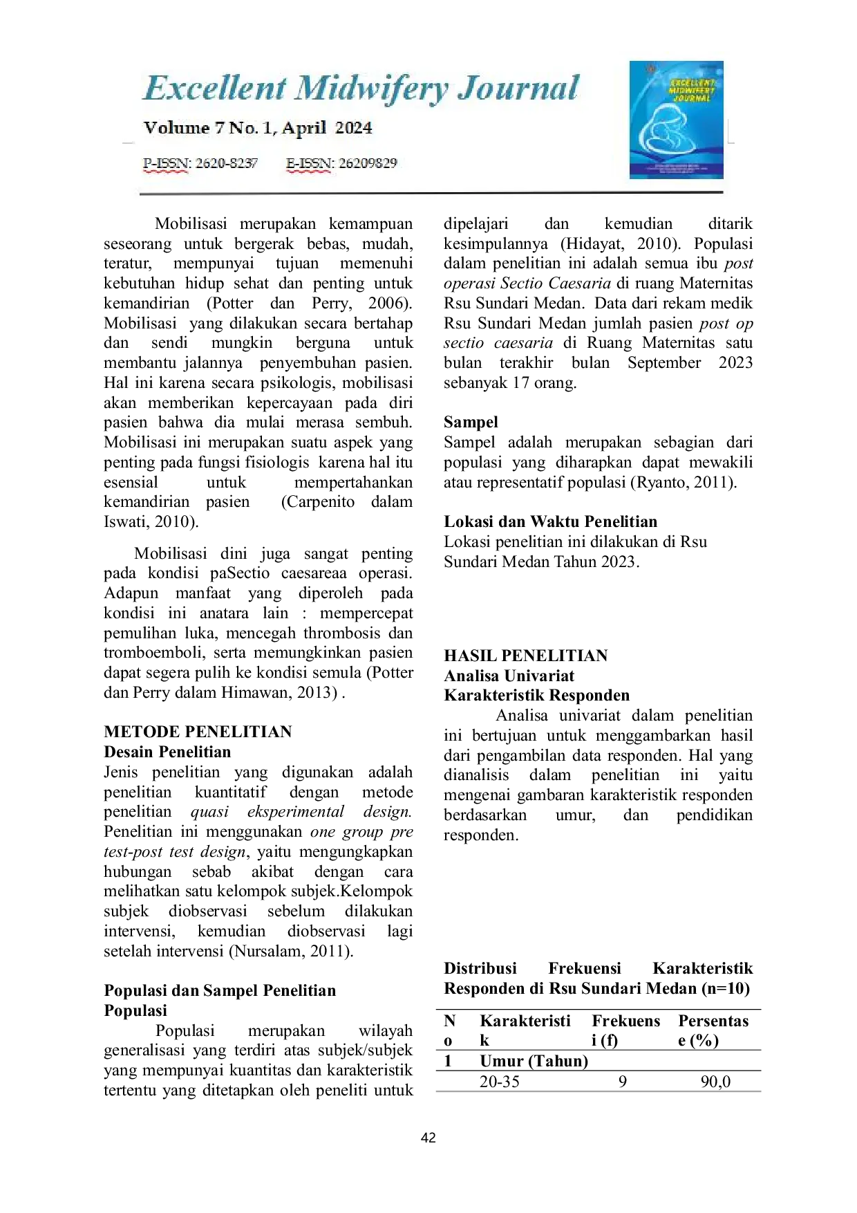 JURIS Pengaruh Mobilisasi Dini Terhadap Intensitas Nyeri Pada Pasien Post Operasi Sectio Caesarea Di Rumah Sakit Universitas Sumatera Utara Medan