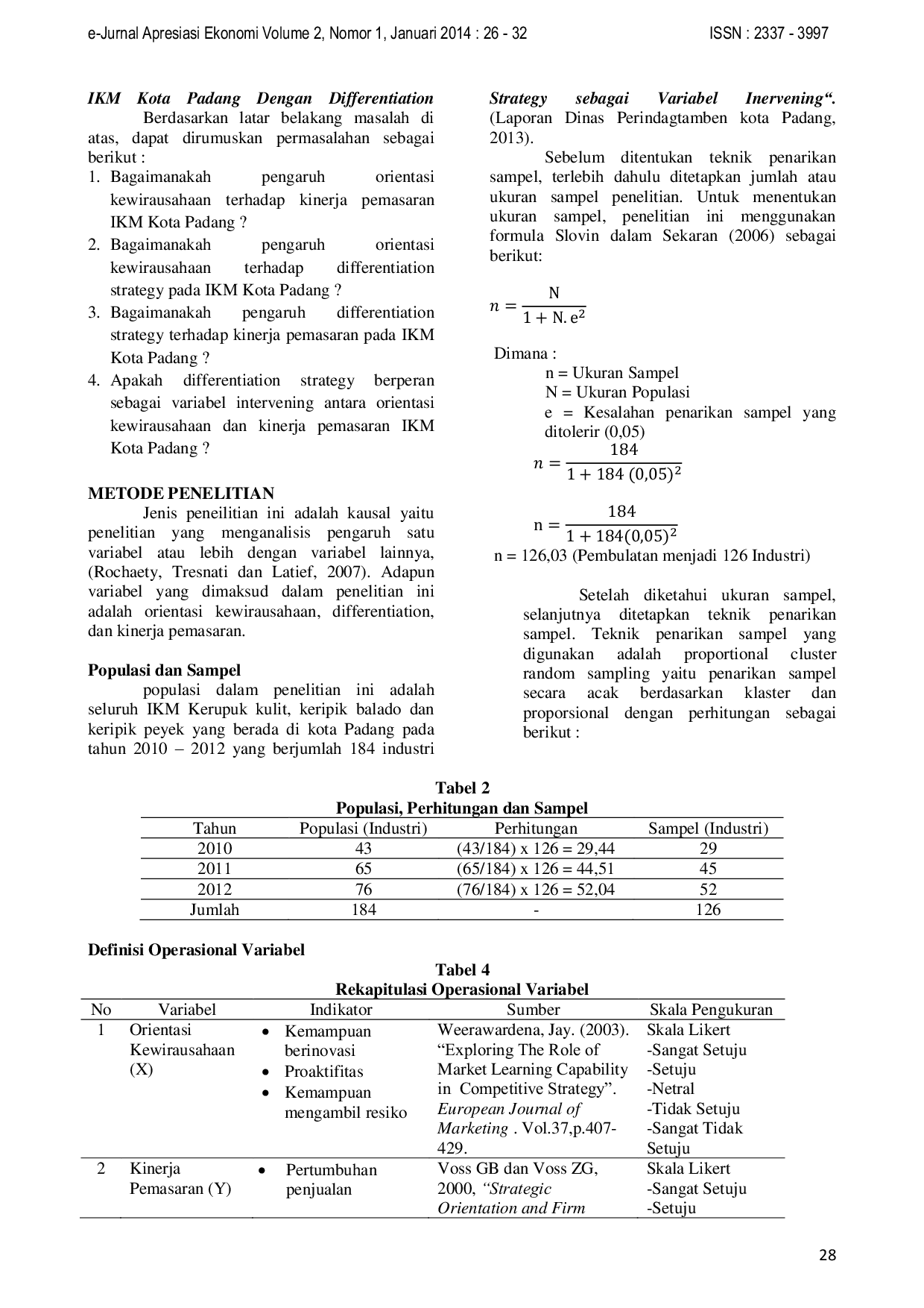 JURIS Pengaruh Orientasi Kewirausahaan Terhadap Kinerja Pemasaran Ikm Kota Padang Dengan Differentiation Strategy Sebagai Variabel Intervening