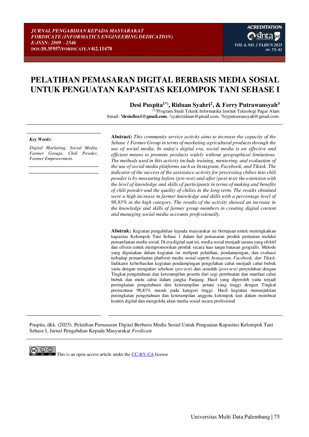 juris Pelatihan Pemasaran Digital Berbasis Media Sosial Untuk Penguatan Kapasitas Kelompok Tani Sehase I