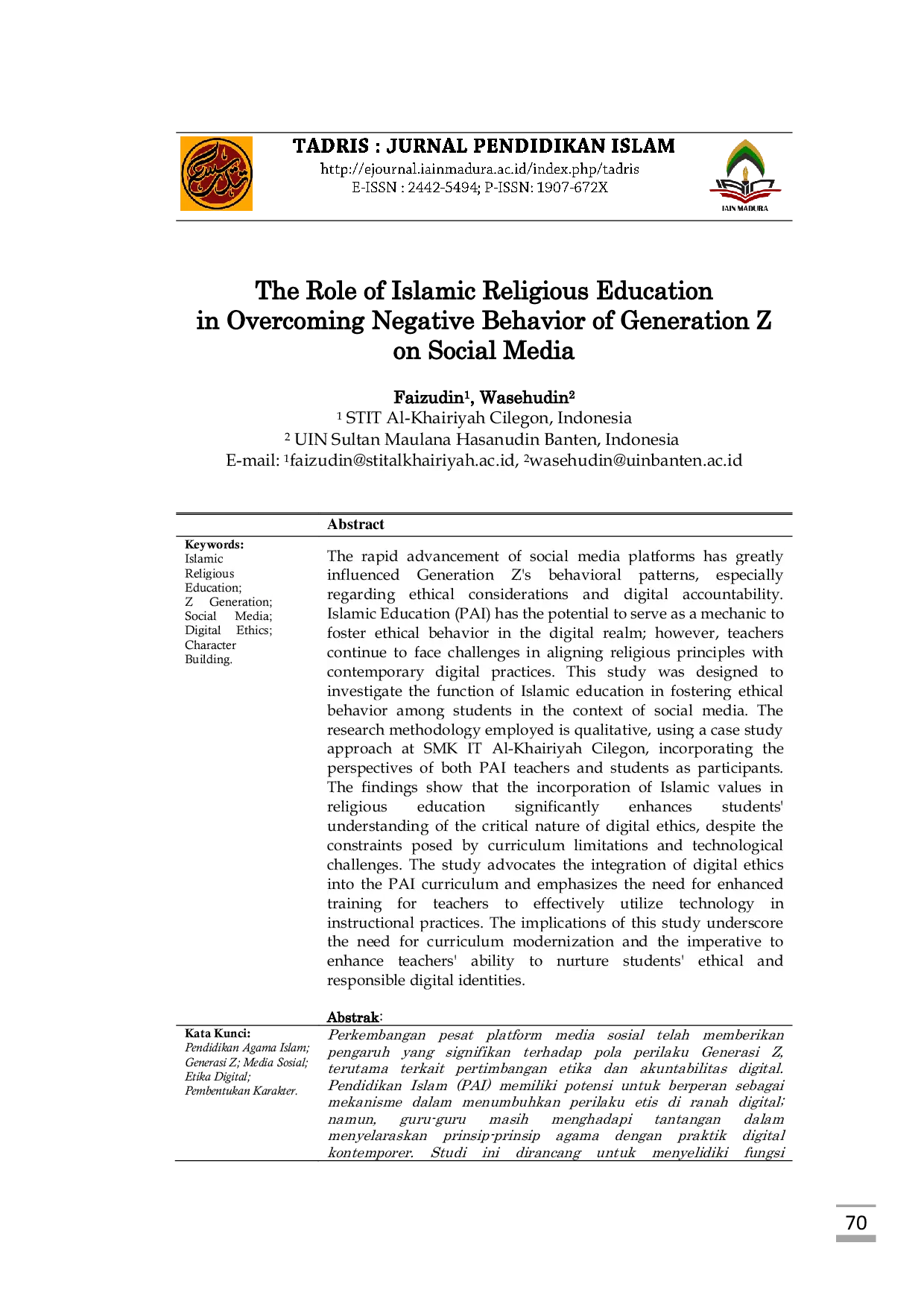 JURIS Peran Pendidikan Agama Islam dalam Mengatasi Perilaku Negatif Generasi Z di Media Sosial