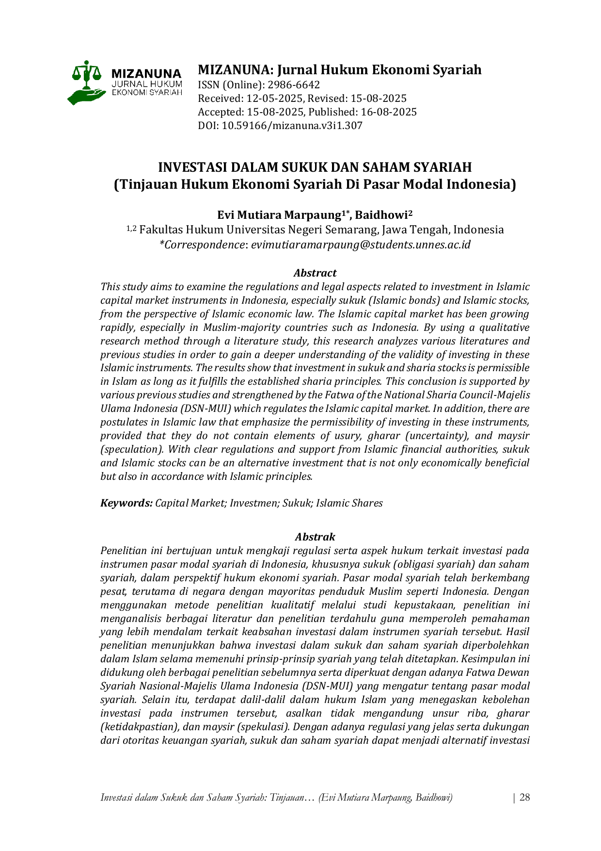 JURIS INVESTASI DALAM SUKUK DAN SAHAM SYARIAH Tinjauan Hukum Ekonomi Syariah Di Pasar Modal Indonesia