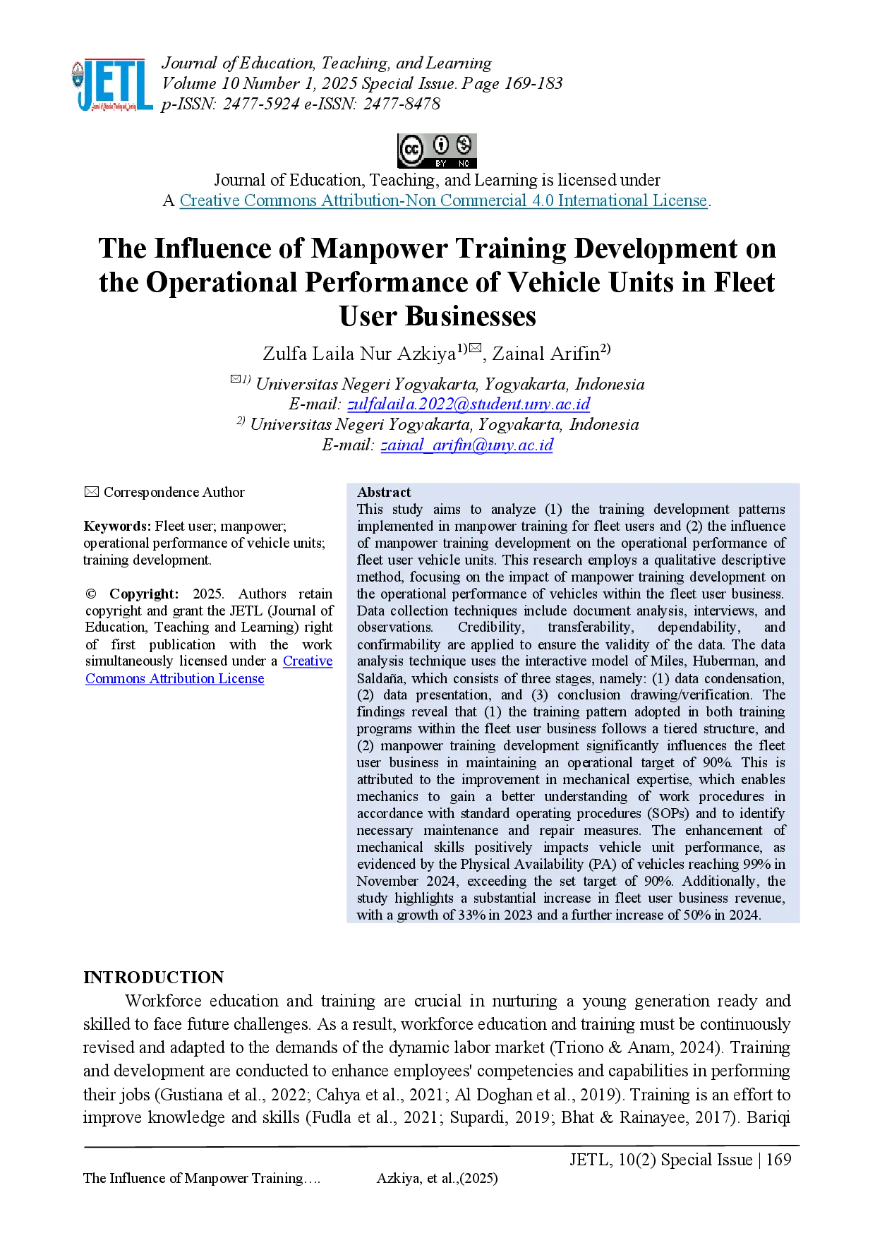 juris The Influence of Manpower Training Development on the Operational Performance of Vehicle Units in Fleet User Businesses