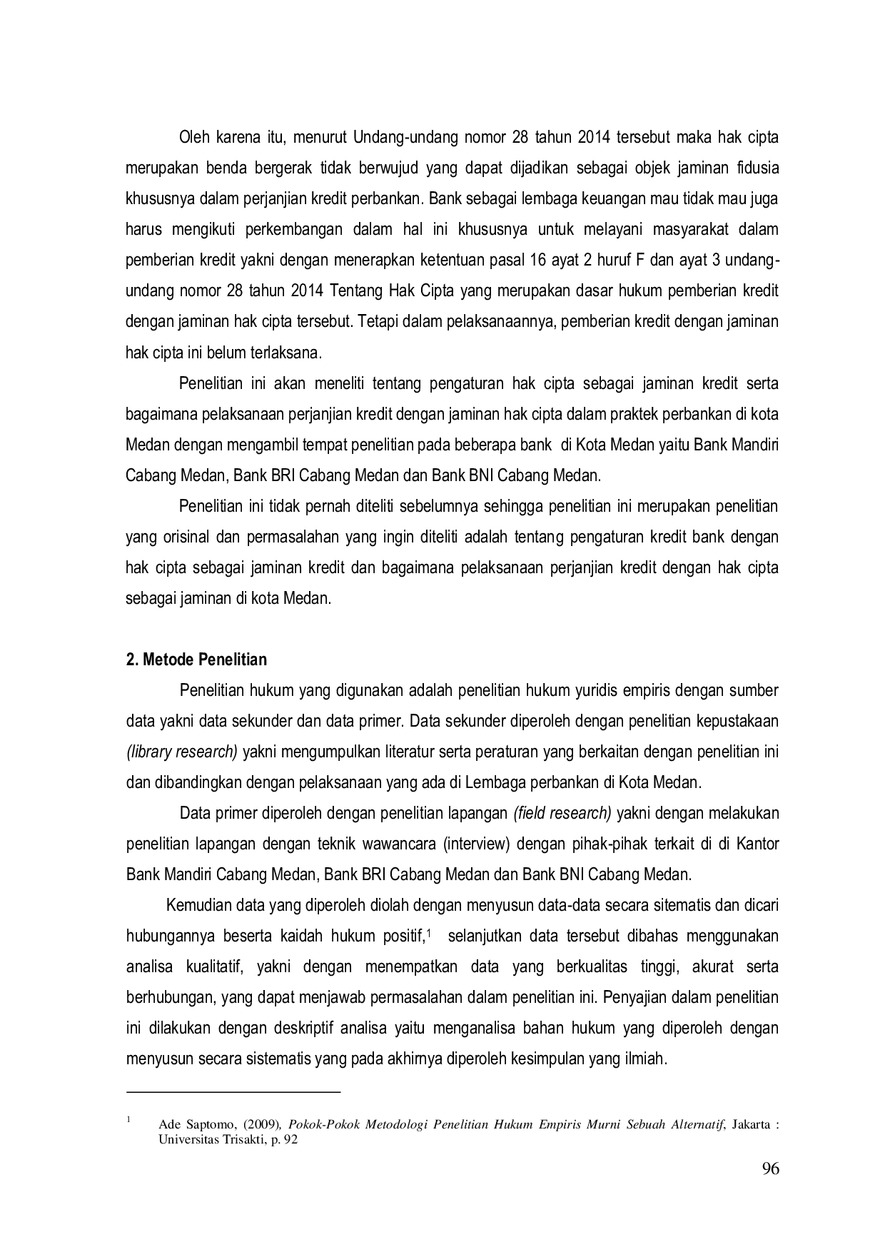 JURIS Perjanjian Kredit Hak Cipta Sebagai Obyek Jaminan Fidusia di Kota Medan