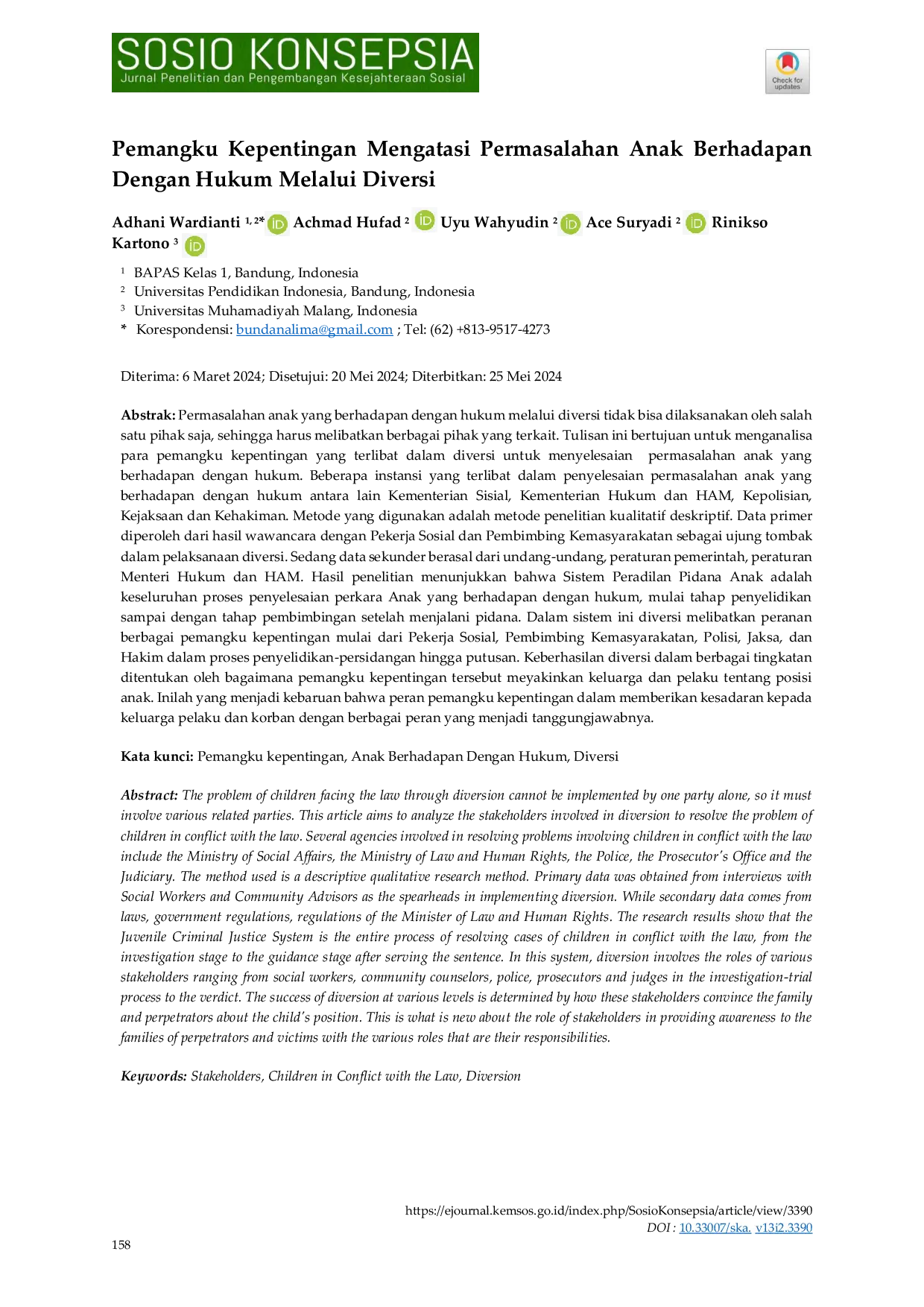 JURIS Pemangku Kepentingan Mengatasi Permasalahan Anak Berhadapan Dengan Hukum Melalui Diversi
