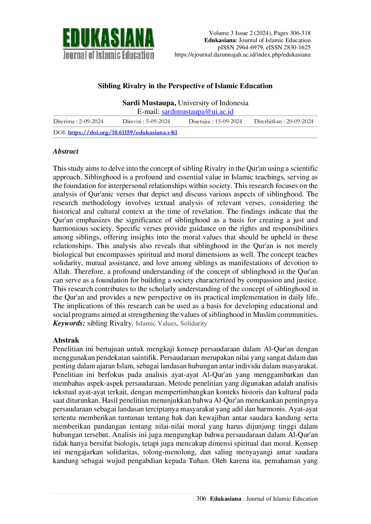 JURIS Sibling Rivalry in the Perspective of Islamic Education
