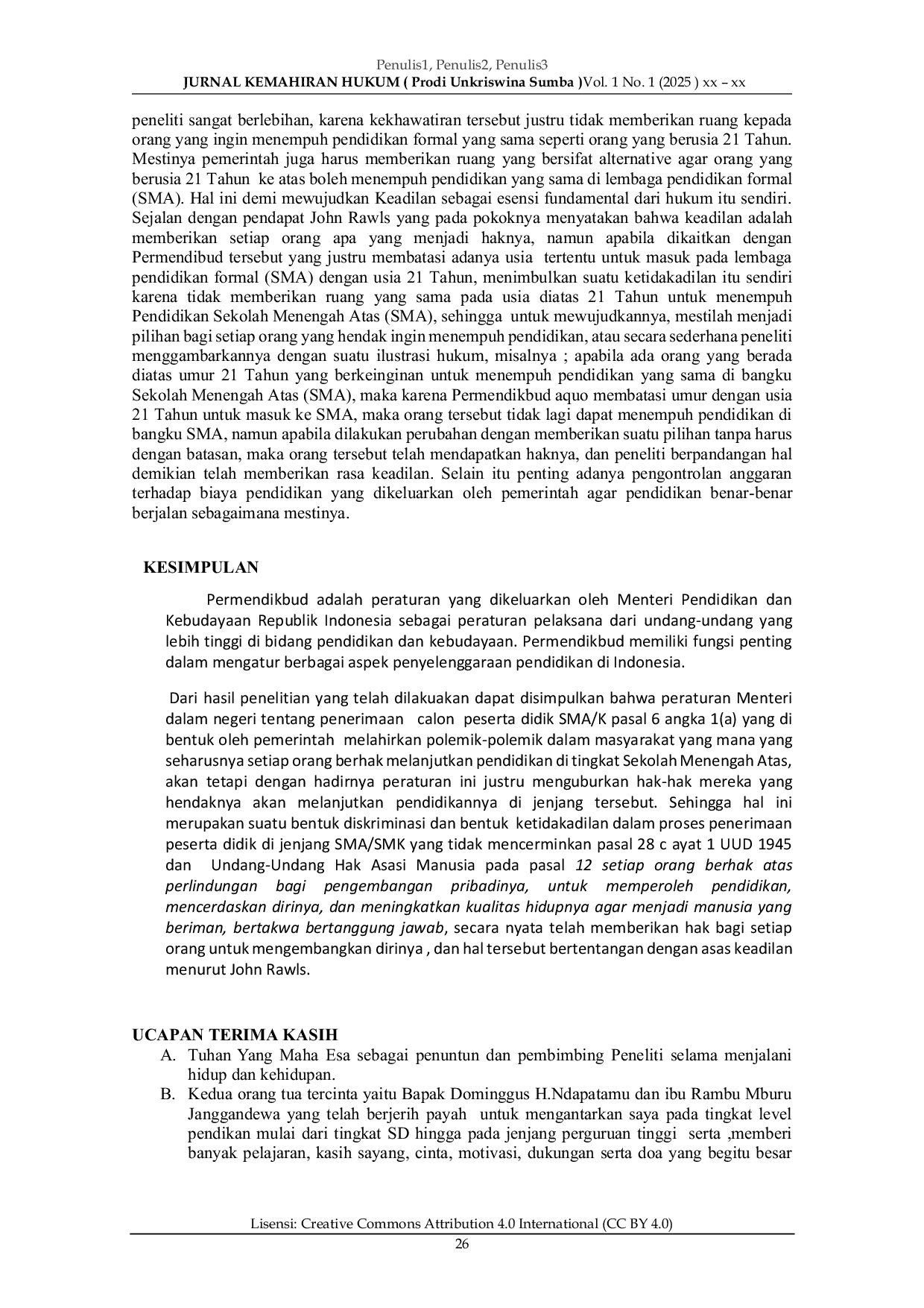 JURIS RATIO LEGIS PEMBENTUKAN PERATURAN MENTERI PENDIDIKAN DAN KEBUDAYAAN REPUBLIK INDONESIA NOMOR 1 TAHUN 2021 PASAL 6 ANGKA 1 a TENTANG BATAS USIA PENERIMAAN PESERTA DIDIK SMA SMK DITINJAU BERDASARKAN U