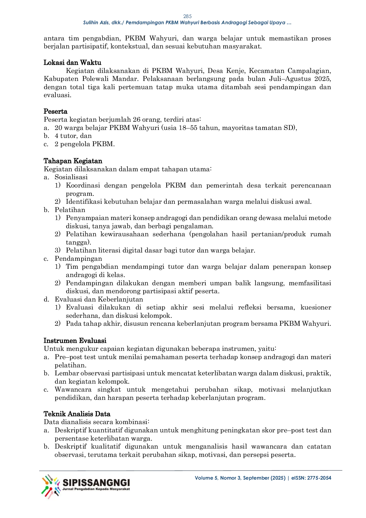 JURIS Pendampingan PKBM Wahyuri Berbasis Andragogi Sebagai Upaya Peningkatan Partisipasi Sosial dan Perubahan Sikap Warga Desa