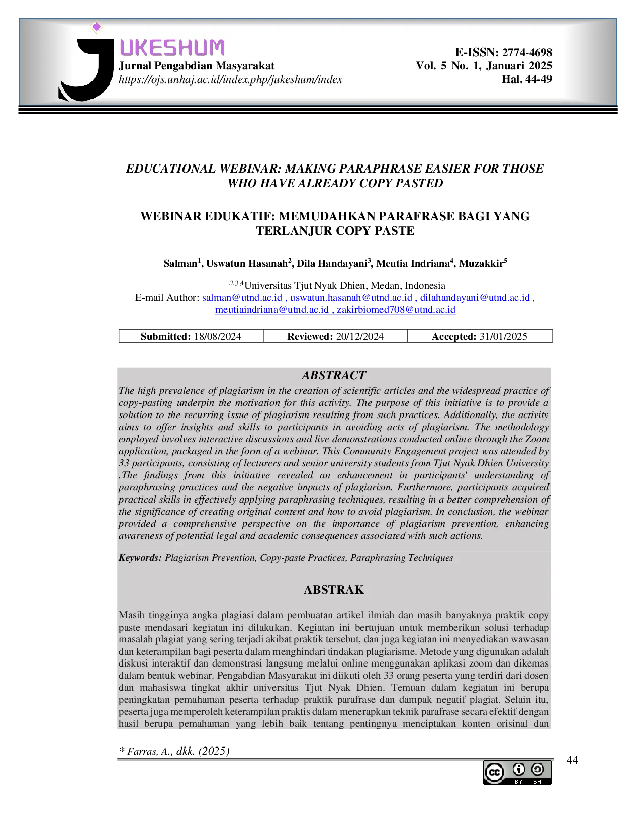 JURIS Educational Webinar Making Paraphrase Easier For Those Who Have Already Copy Pasted Webinar Edukatif Memudahkan Parafrase Bagi Yang Terlanjur Copy Paste