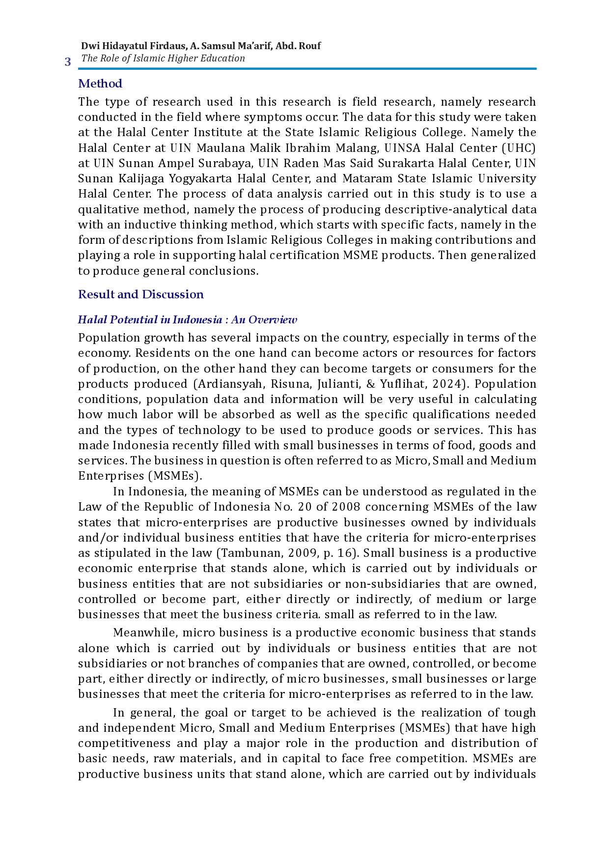 juris The Role of Islamic Higher Education in Strengthening the Halal Ecosystem in Indonesia