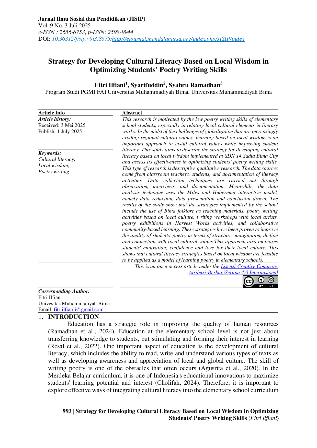 JURIS Strategy for Developing Cultural Literacy Based on Local Wisdom in Optimizing Students Poetry Writing Skills