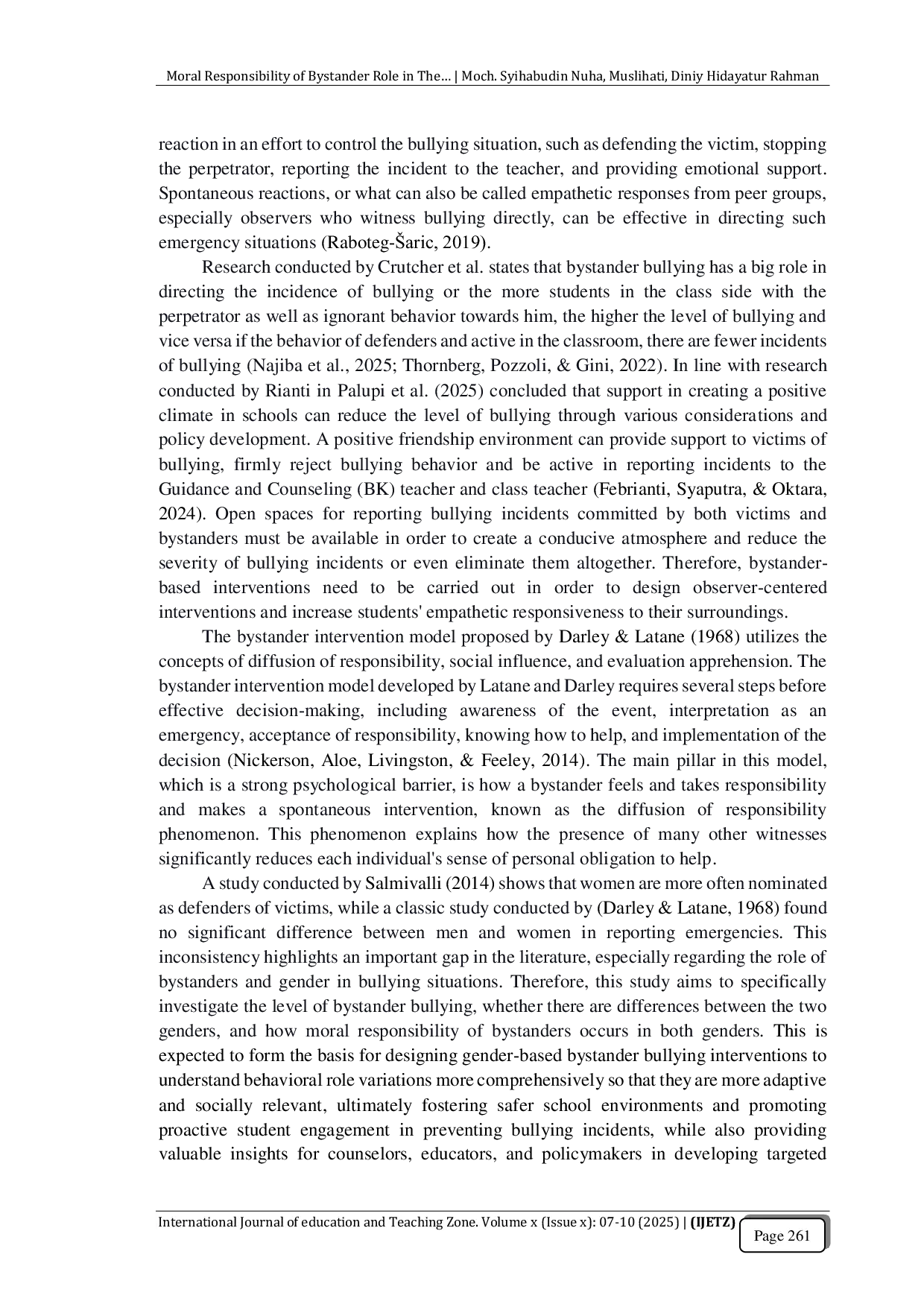 JURIS Moral Responsibility of Bystander Role in The Midst of Bullying A Gender Based Cross Sectional Survey