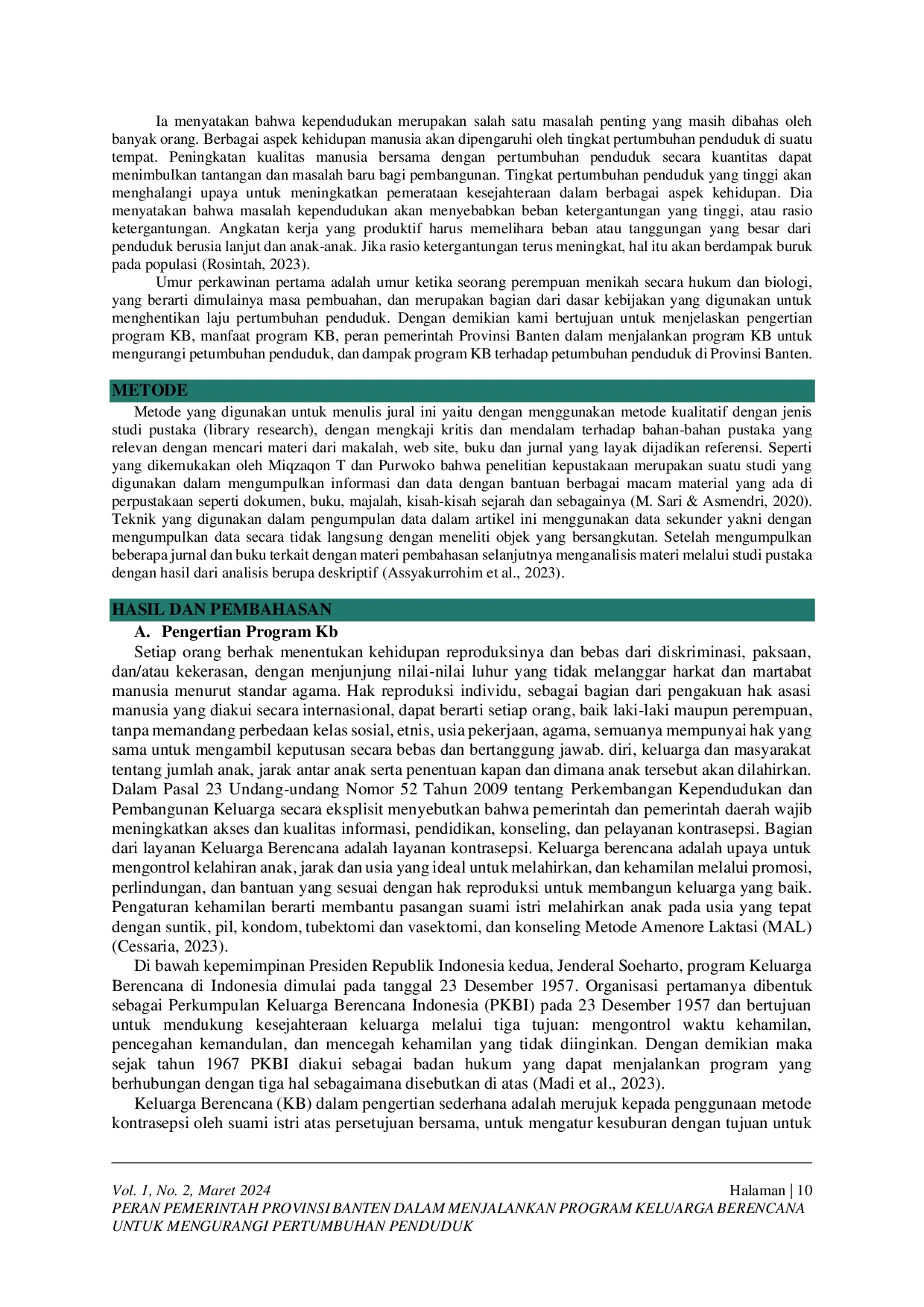 JURIS Peran Pemerintah Provinsi Banten Dalam Menjalankan Program Keluarga Berencana Untuk Mengurangi Pertumbuhan Penduduk