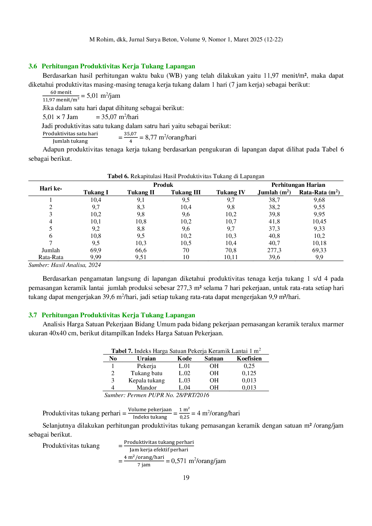 JURIS Analisis Produktivitas Tenaga Kerja Pada Pekerjaan Pemasangan Keramik Menggunakan Metode Work Sampling Studi Kasus Proyek Rehabilitasi Dan Renovasi SD N 2 Kalegen Kabupaten Magelang