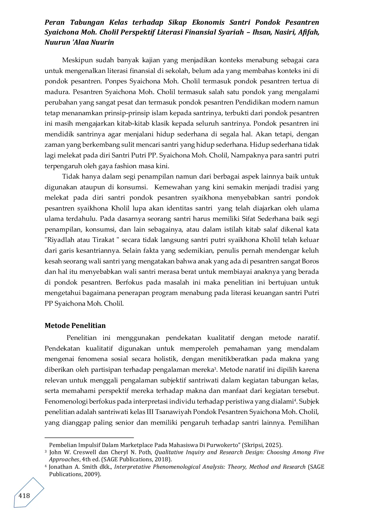 JURIS Peran Tabungan Kelas terhadap Sikap Ekonomis Santri Pondok Pesantren Syaichona Moh Cholil Perspektif Literasi Finansial Syariah