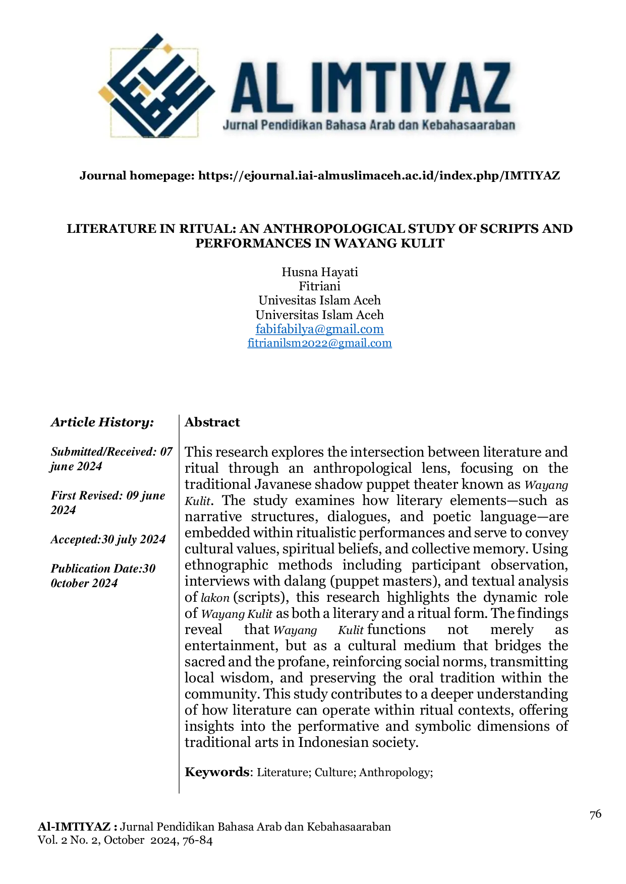 JURIS Sastra Dalam Ritual Sebuah Kajian Antropologis Terhadap Naskah Dan Pertunjukan Dalam Wayang Kulit