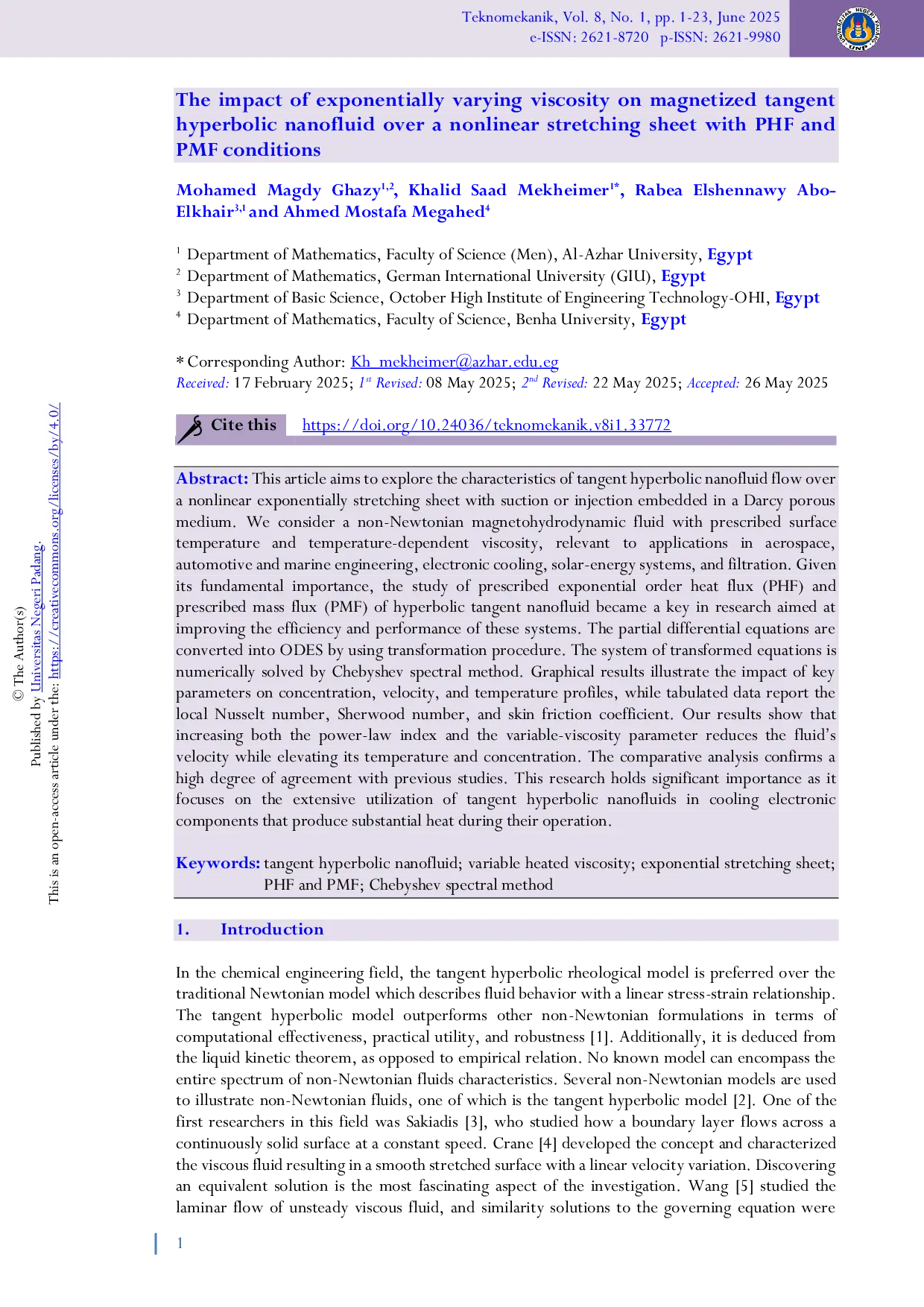 JURIS The Impact of Exponentially Varying Viscosity on Magnetized Tangent Hyperbolic Nanofluid over a Nonlinear Stretching Sheet with PHF and PMF Conditions