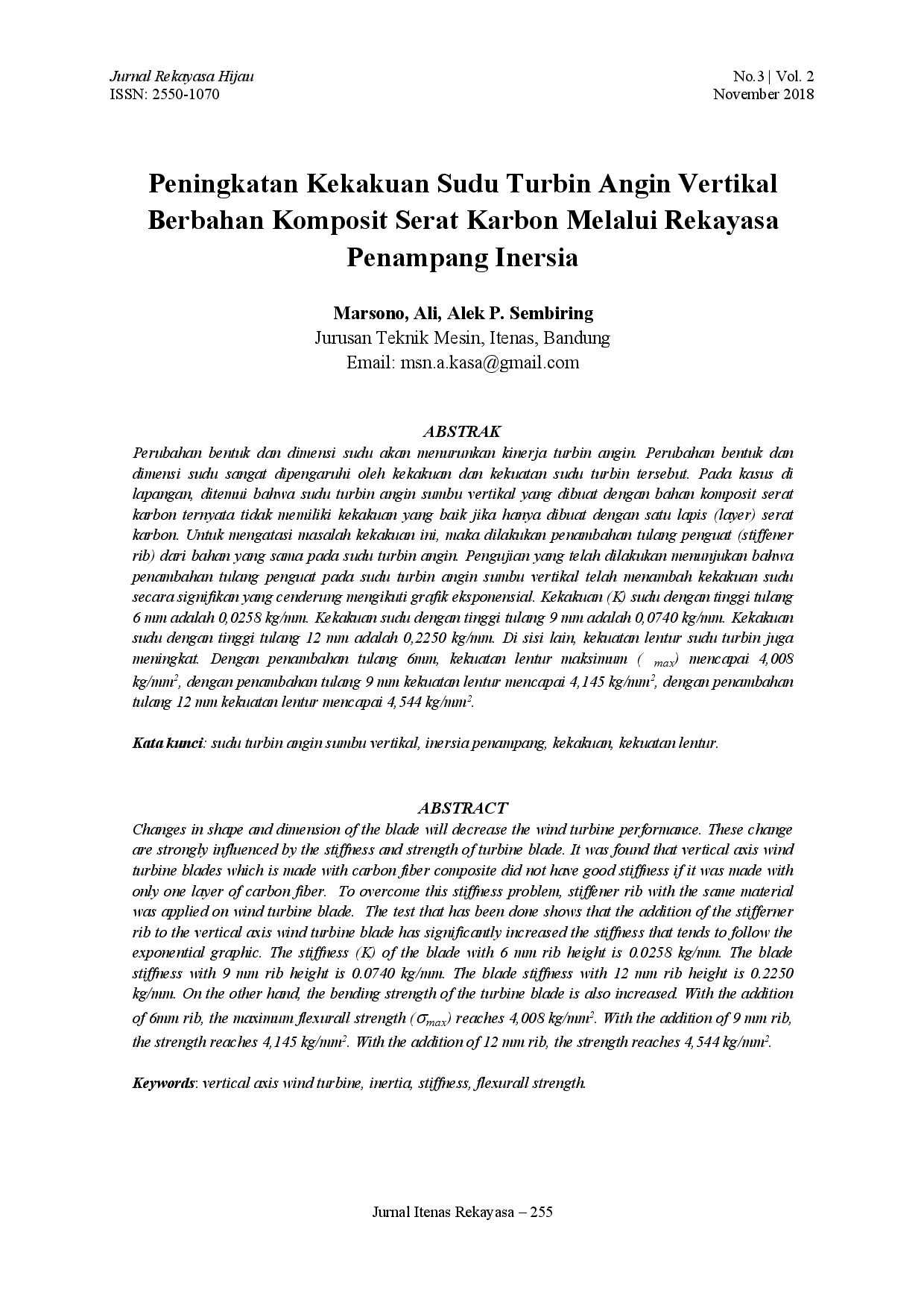 juris Peningkatan Kekakuan Sudu Turbin Angin Vertikal Berbahan Komposit Serat Karbon Melalui Rekayasa Penampang Inersia